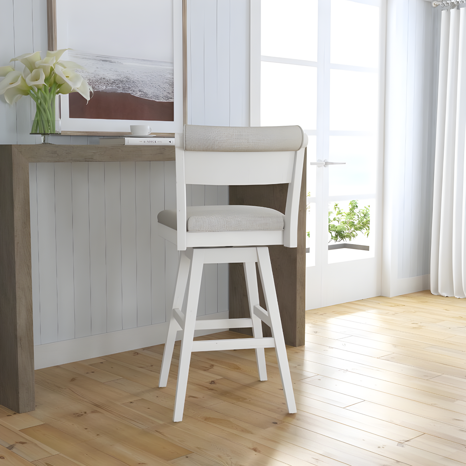 Clarion Wood and Upholstered Bar Height Swivel Stool Sea White - Hillsdale Furniture