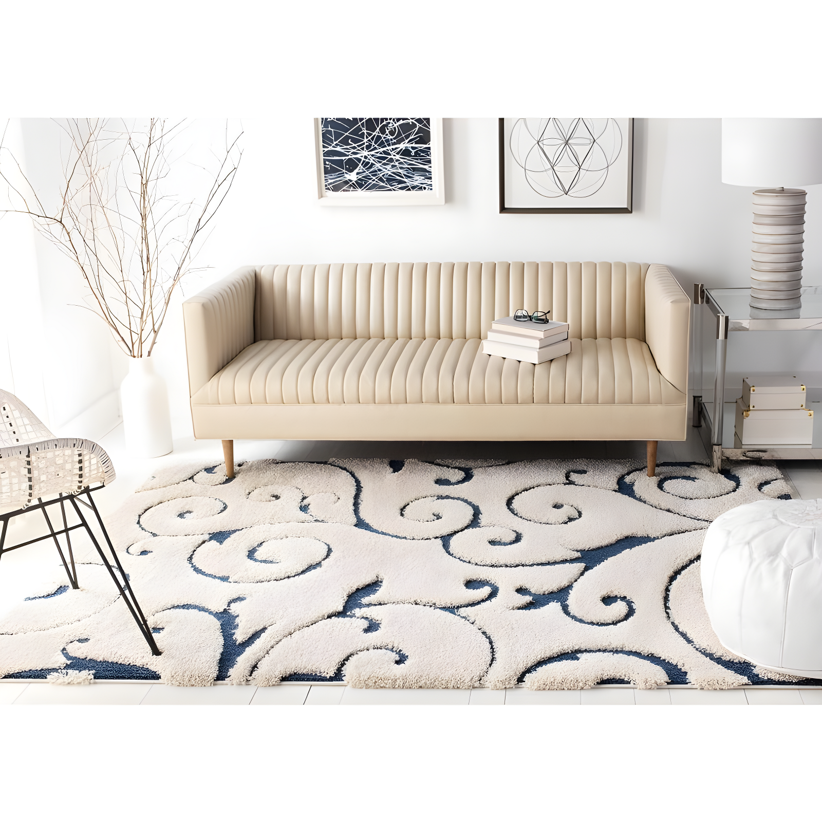Florida Shag SG455 Power Loomed Indoor Area Rug - Cream/Blue - 5'3"x7'6" - Safavieh.