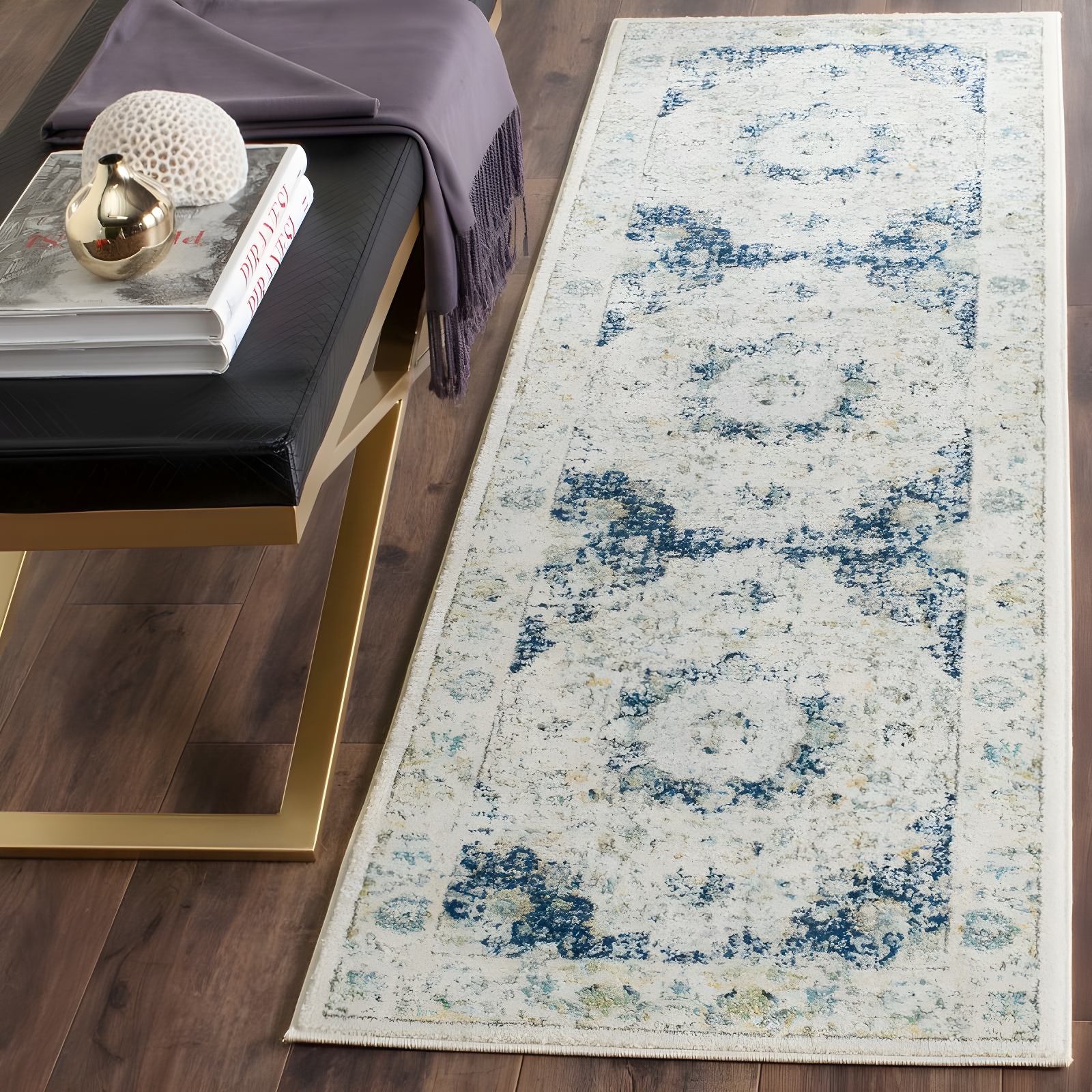 Evoke EVK220 Power Loomed Runner Rug - Ivory/Blue - 2'2"x9' - Safavieh.