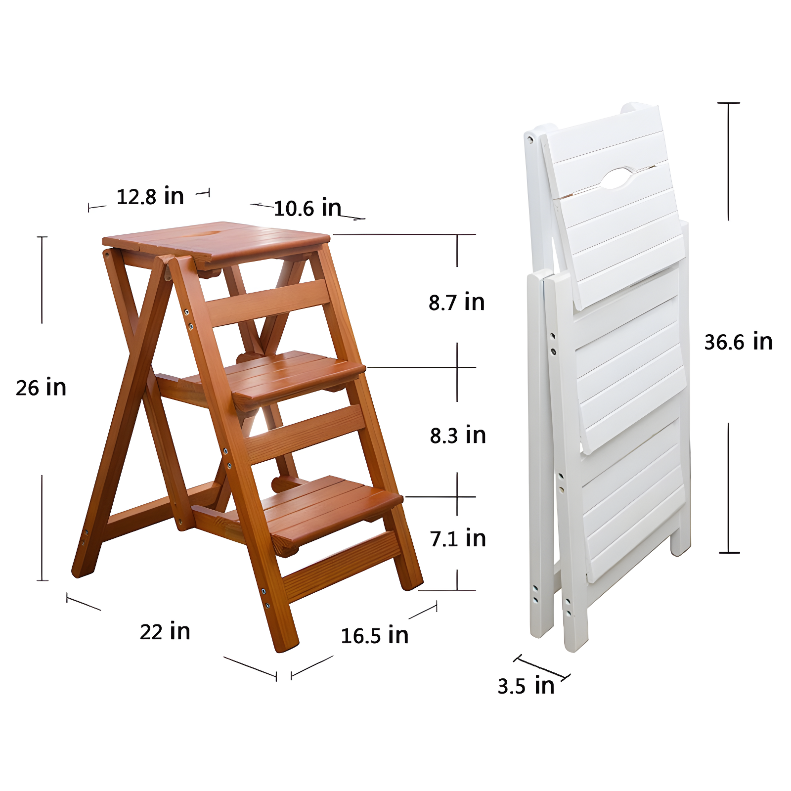 3 Step Folding Portable Wooden Step Stool