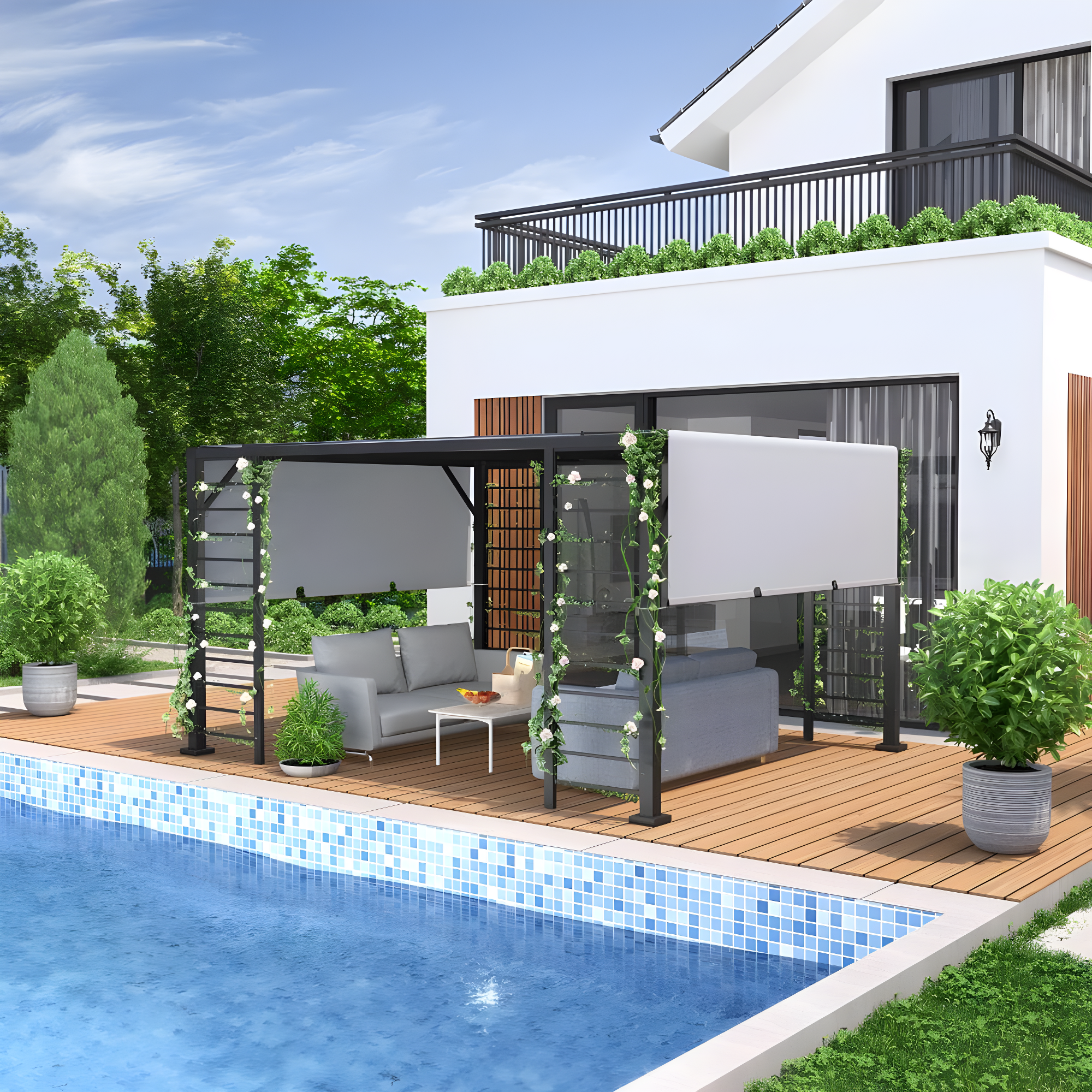 10 ft. x 12 ft. Aluminum Outdoor Pergola with and Retractable GrayShade