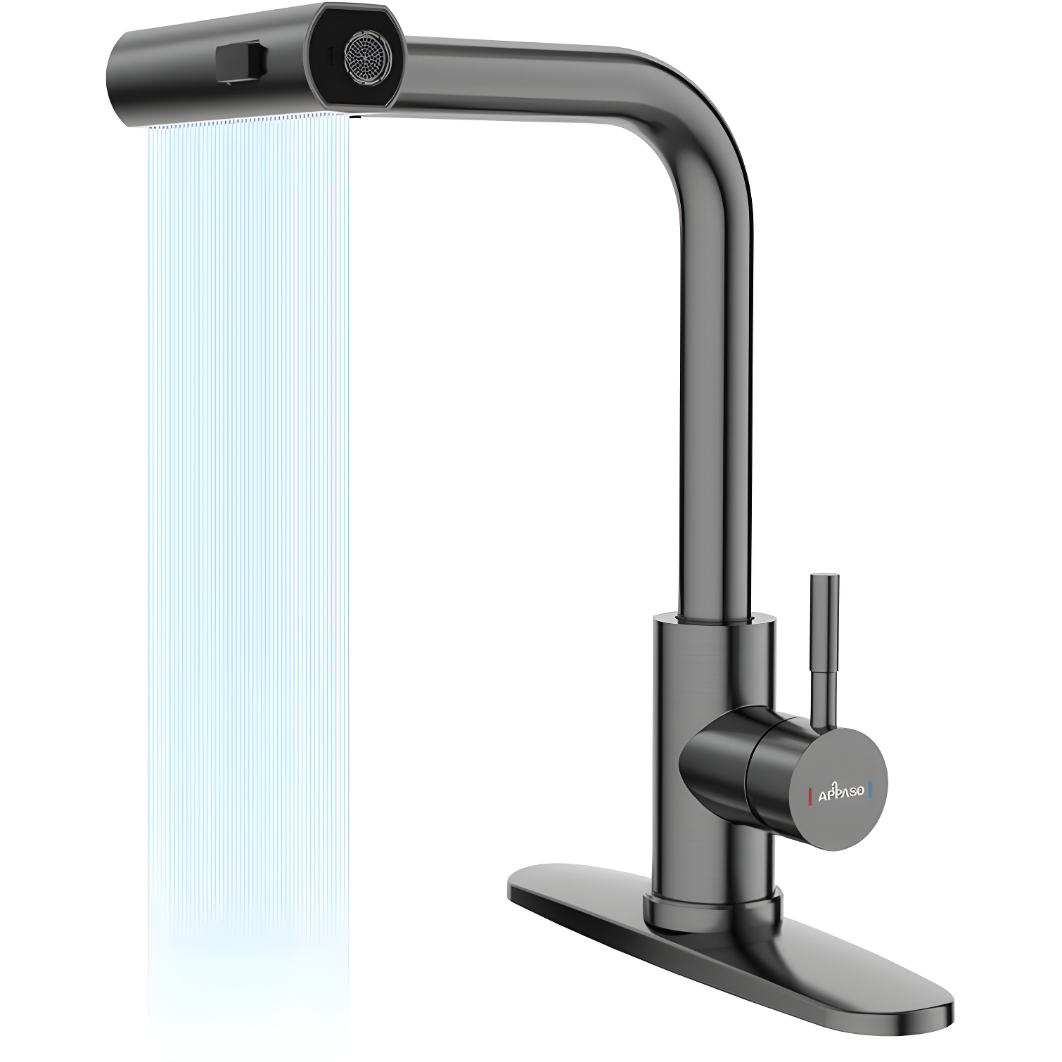 Waterfall Kitchen Faucet with Pull Down Sprayer, Stainless Kitchen Faucet with Sprayer 3 Modes