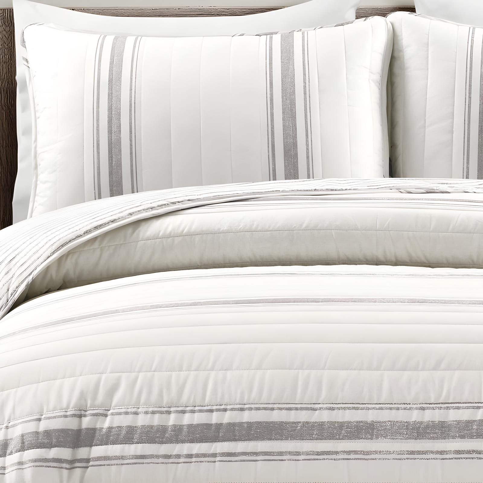 3pc King Farmhouse Striped Reversible Quilt Bedding Set Gray - Lush Décor