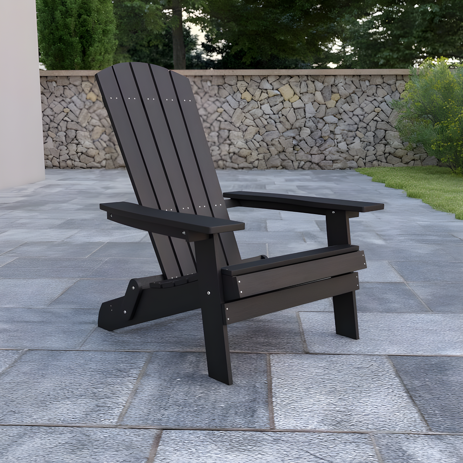 Flash Furniture Charlestown All-Weather Poly Resin Indoor/Outdoor Folding Adirondack Chair in Black