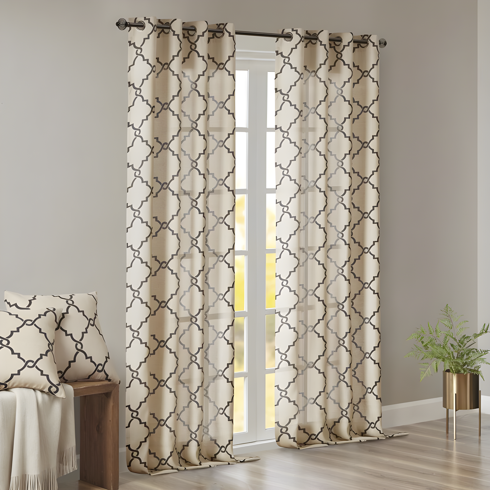 Madison Park Fretwork Print Grommet Top Single Window Curtain Panel