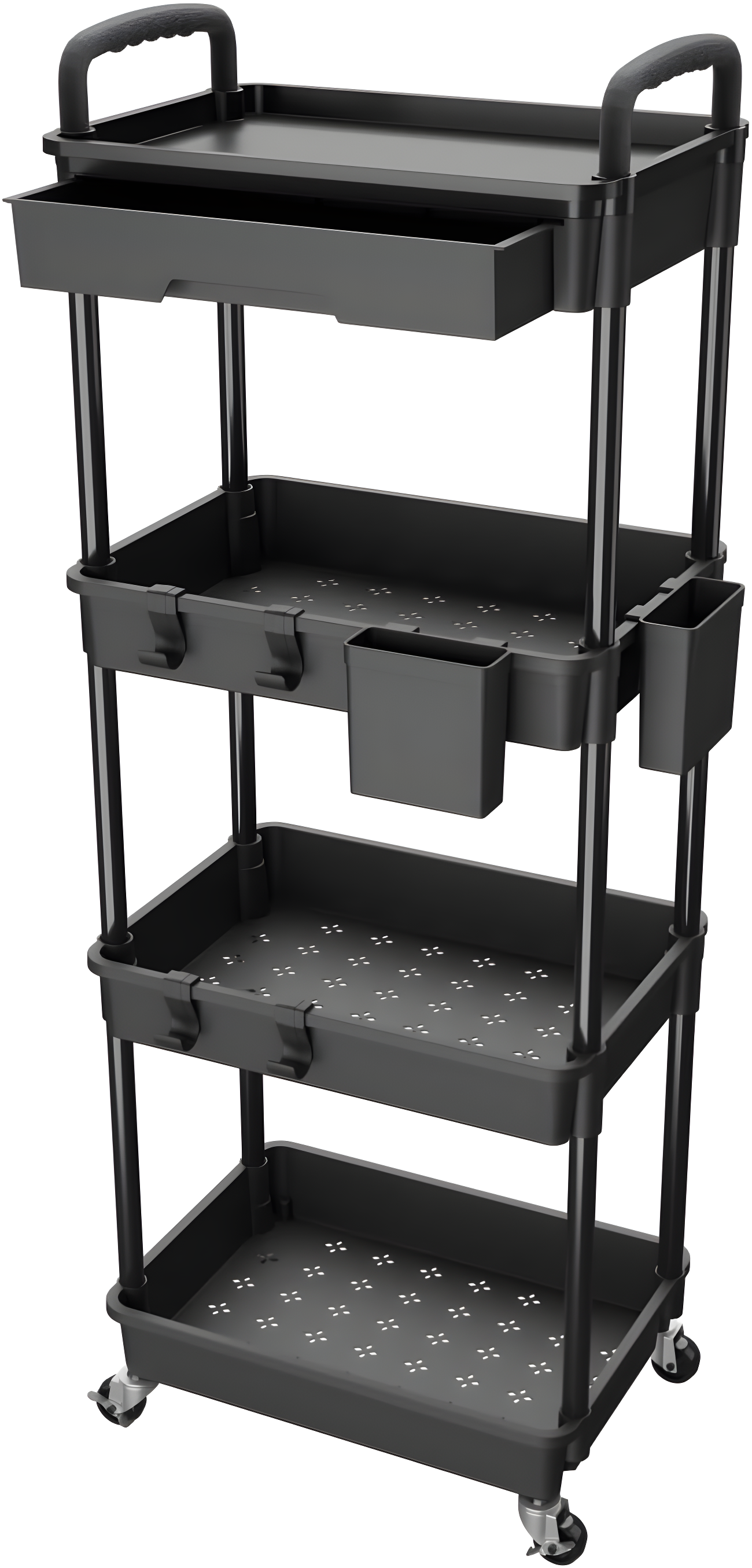 4 Tier Rolling Utility Cart with Handle,REBECAT Utility Cart Made of Multifunctional Storage Organizer Tool for Kitchen,Bathroom,Living Room,Office(Black)