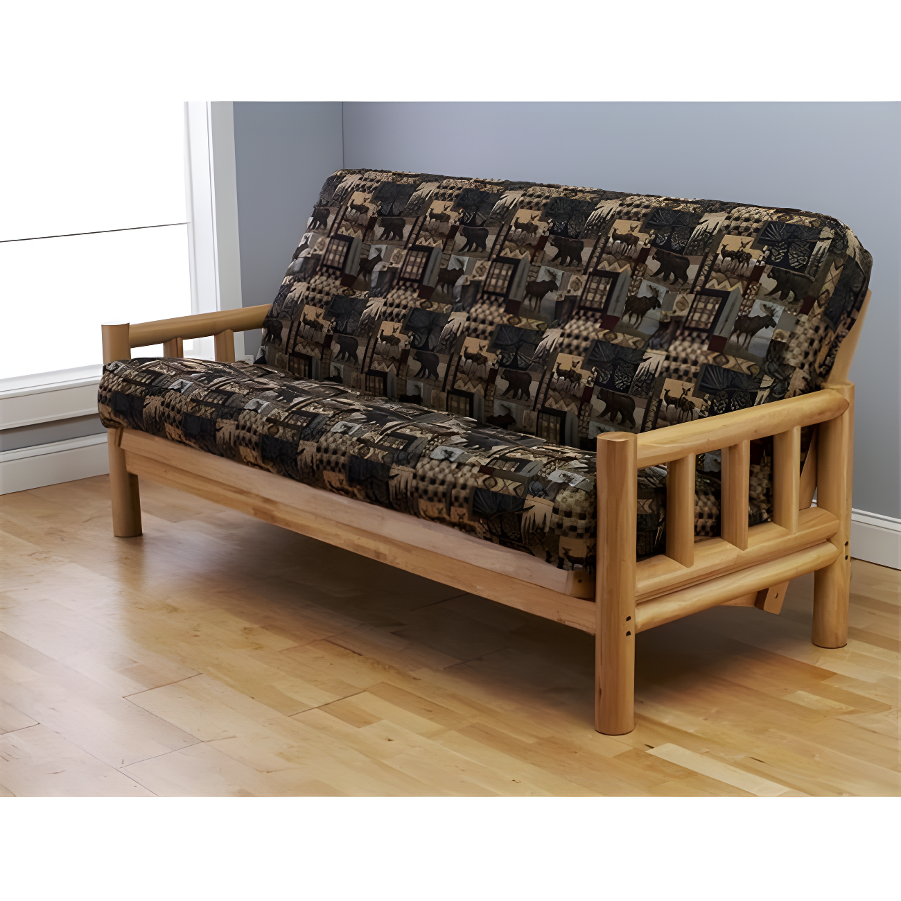 Kodiak Furniture Lodge Natural Futon with Multi-Color Fabric Mattress