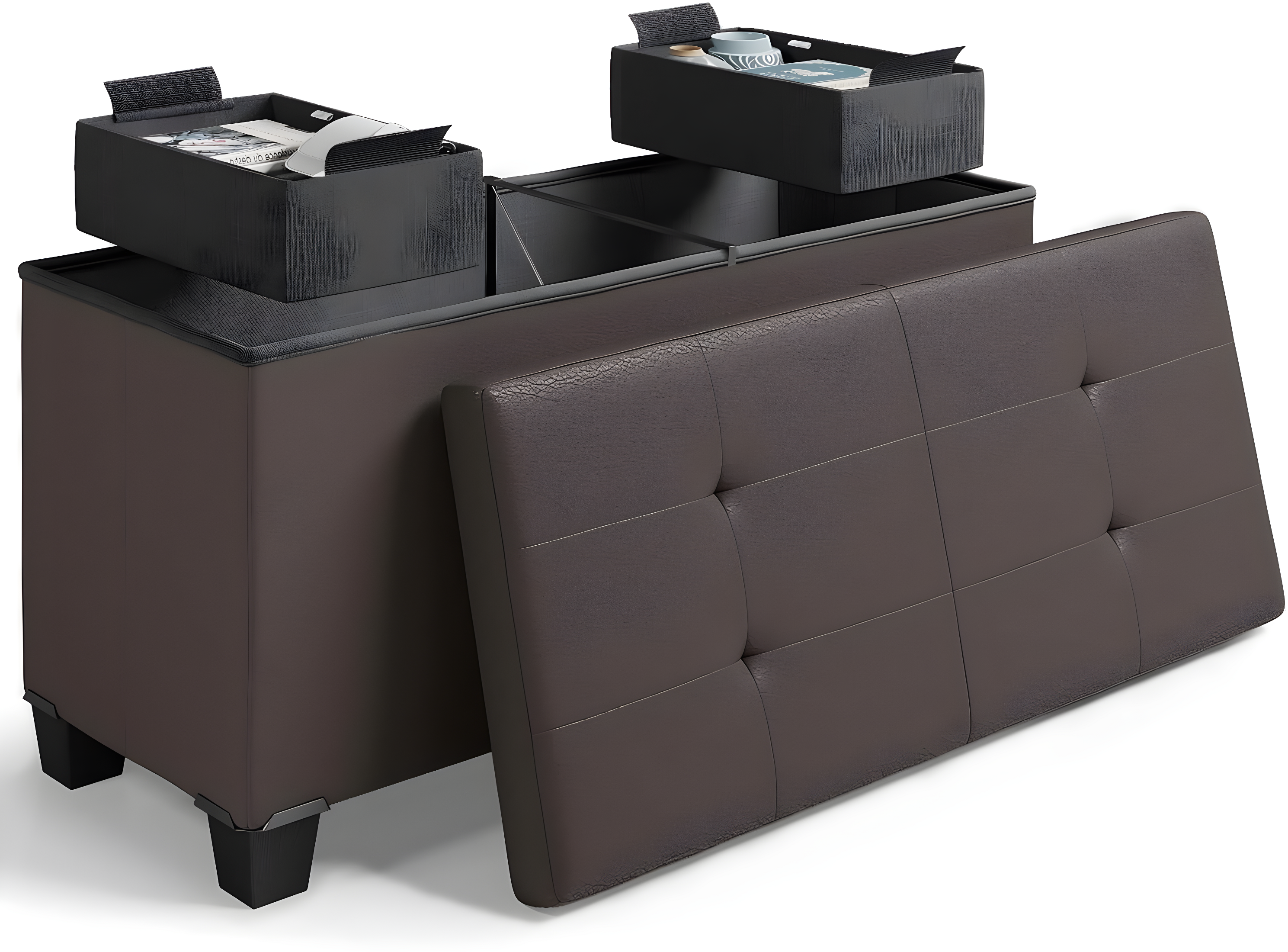 Storagebud Ottoman Storage Bench, Linen 30" Storage Ottoman Bench, Brown