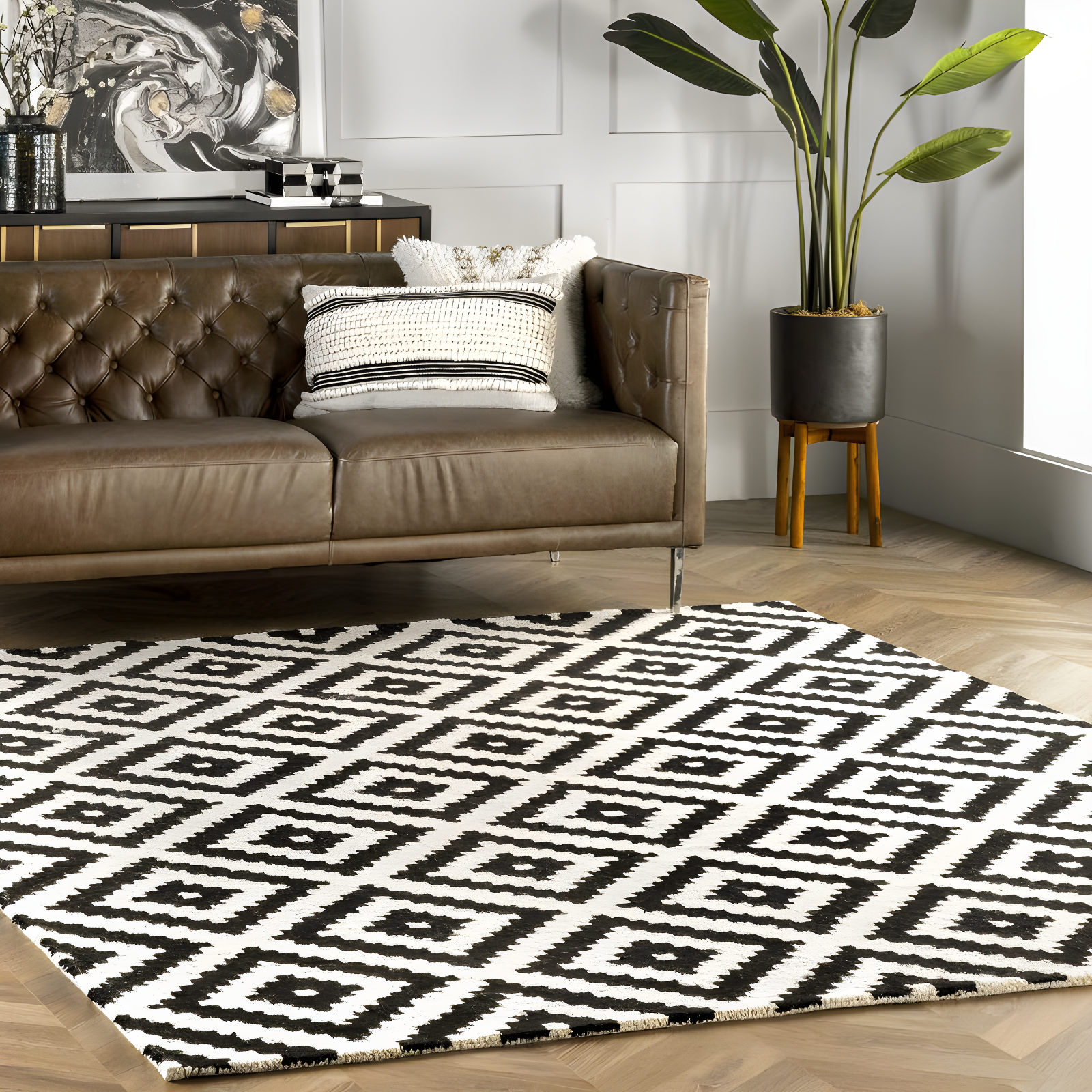 Nuloom Kellee Geometric 6 Square Wool Indoor Area Rug for Living Room Bedroom Dining Room Kitchen, Beige/Brown