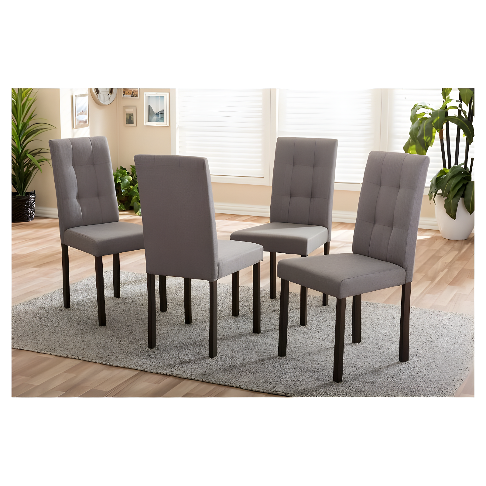 Set of 4 Andrew Modern & Contemporary Fabric Upholstered Grid-tufting Dining Chairs Gray - Baxton Studio: Chic Design, Polyester, Rubberwood Legs