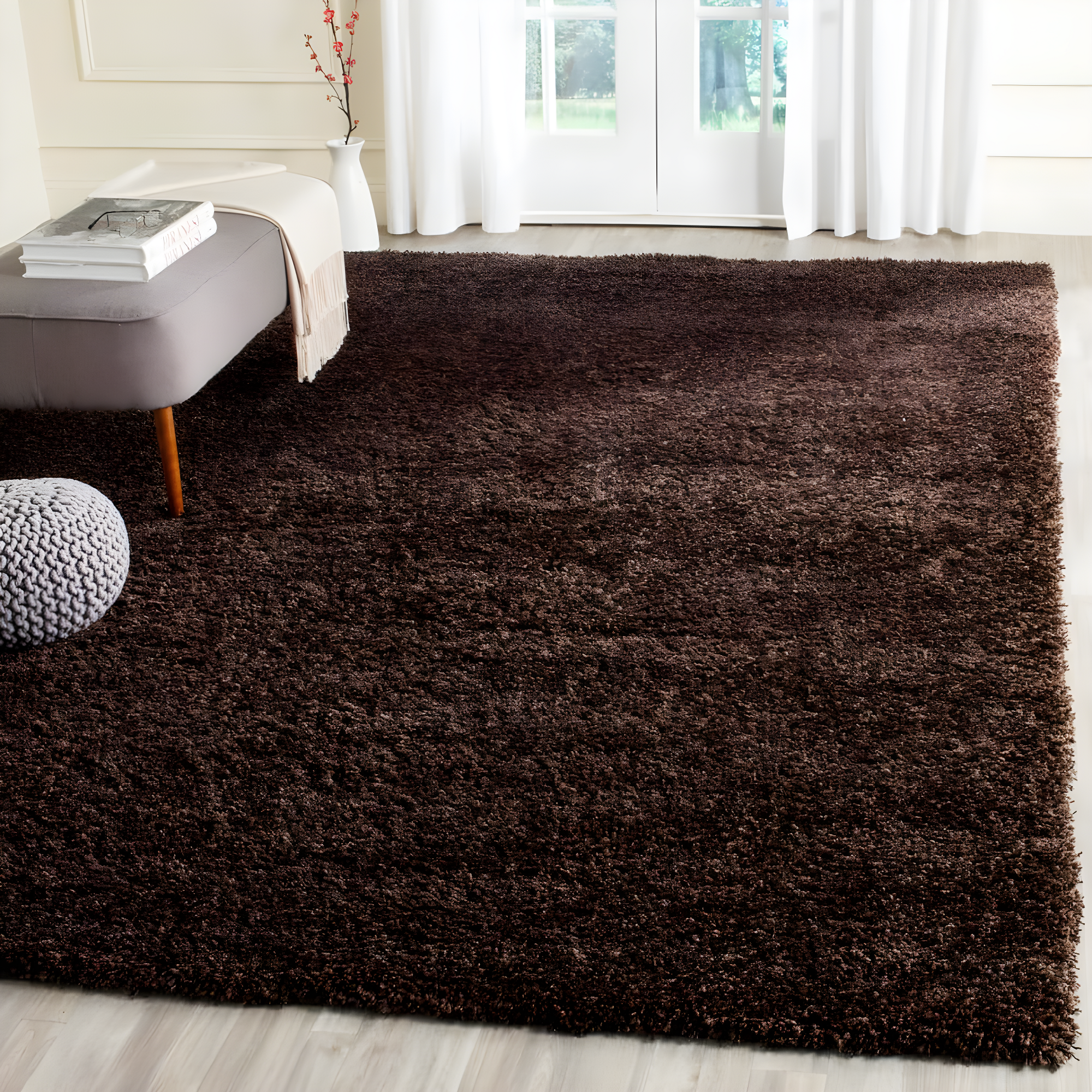 SAFAVIEH California Solid Plush Shag Area Rug, Brown, 6'7" x 6'7" Square