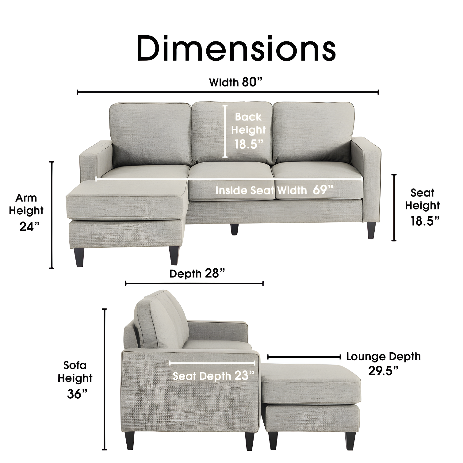 Serta Harmon Upholstered Reversible Sectional Sofa and Chaise