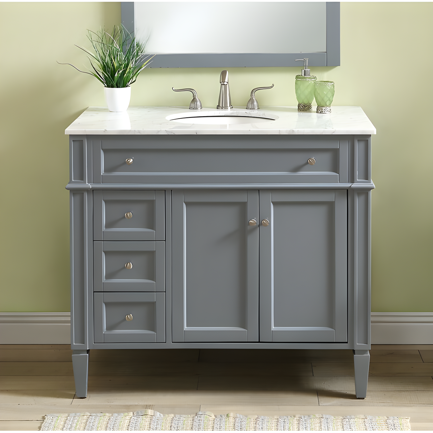 Rukie 40" Free-Standing Single Bathroom Vanity Set with Marble Vanity Top