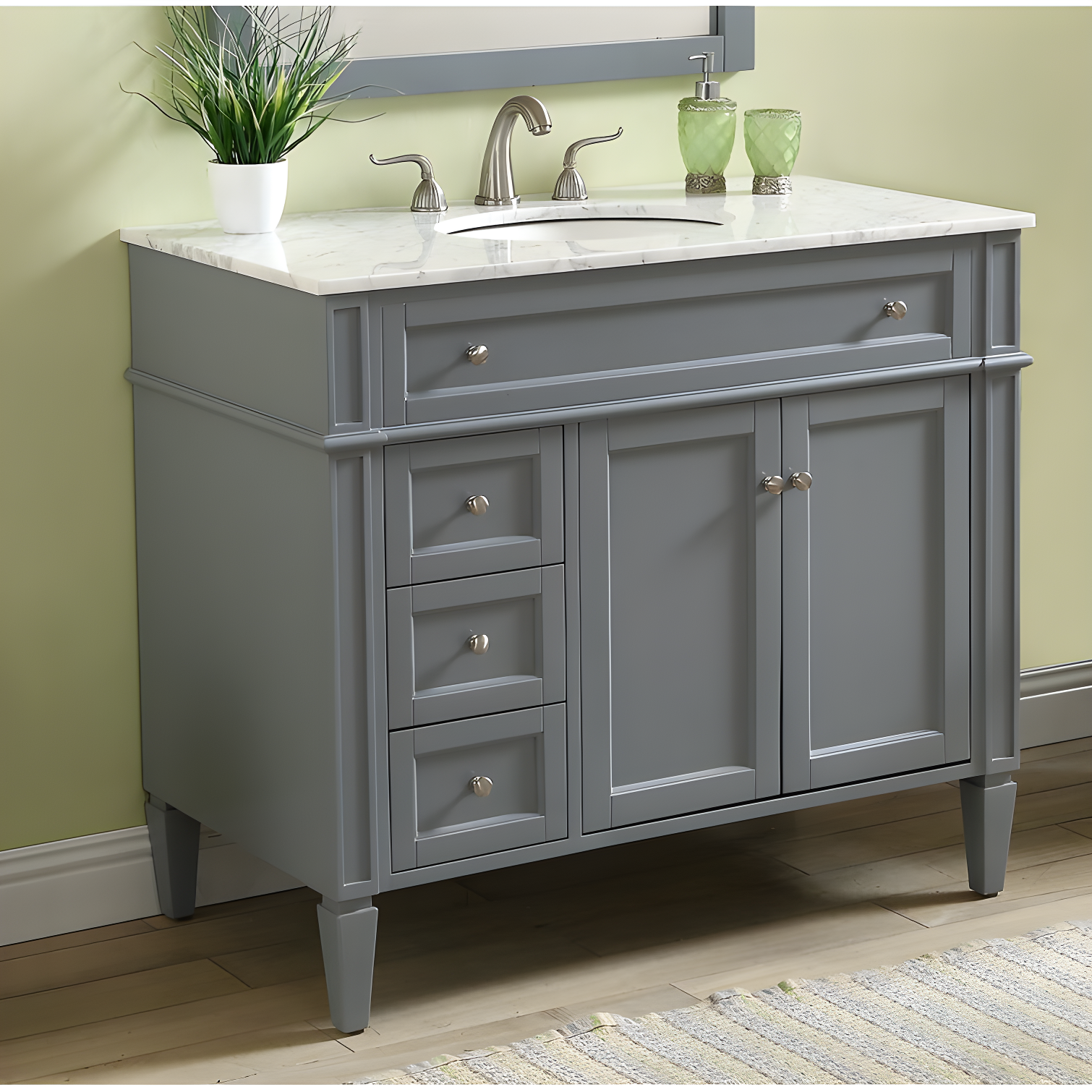 Rukie 40" Free-Standing Single Bathroom Vanity Set with Marble Vanity Top