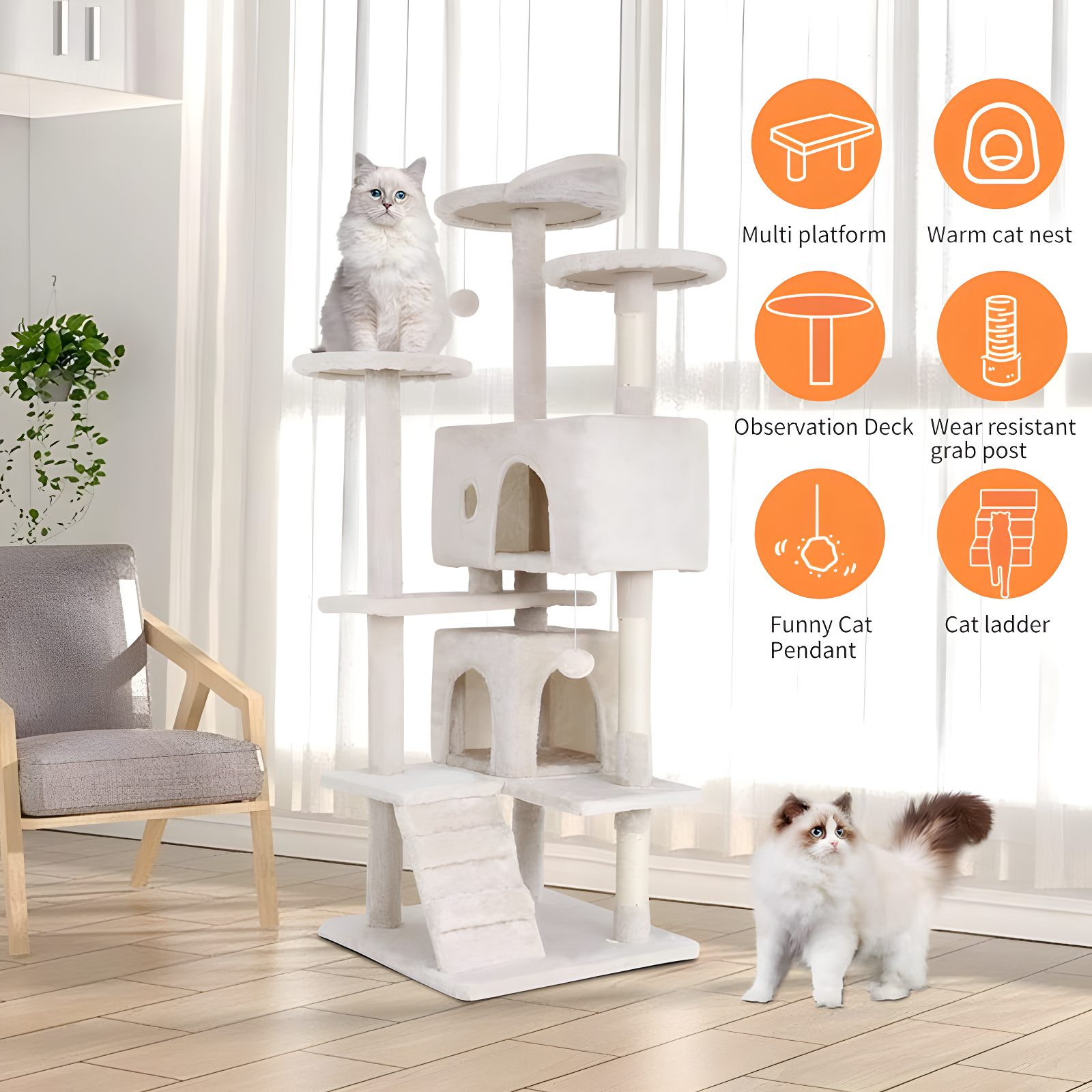 Multi-Level Cat Tree Tower Furniture Activity Center With Scratching Posts, Toys And Condo For Indoor Kittens