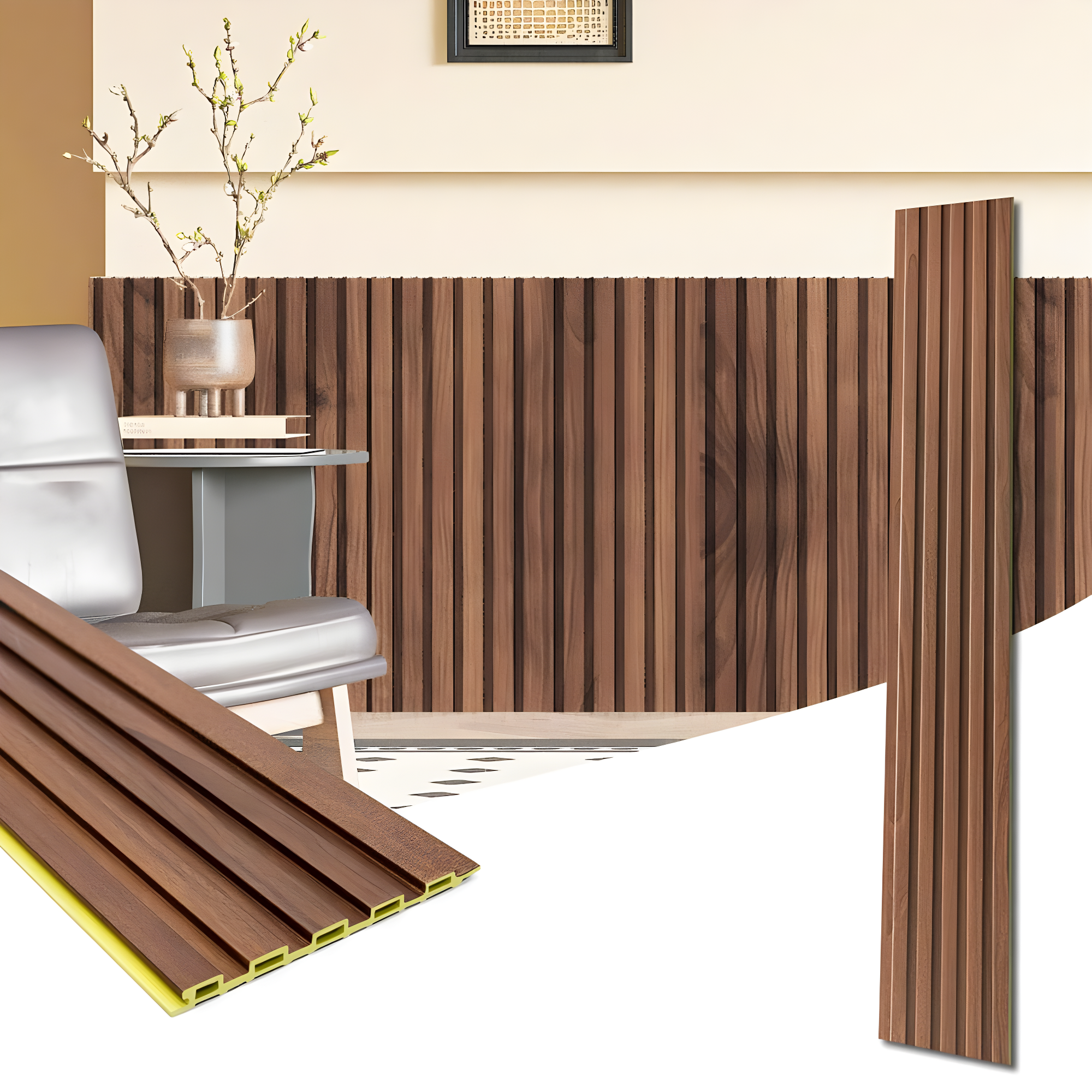 Art3d WPC Wainscoting Panels, 16-Pack 48 x 6 Inch 3D Wall Accents for Interior Wall Decor, Living Room, Bedroom, Teak