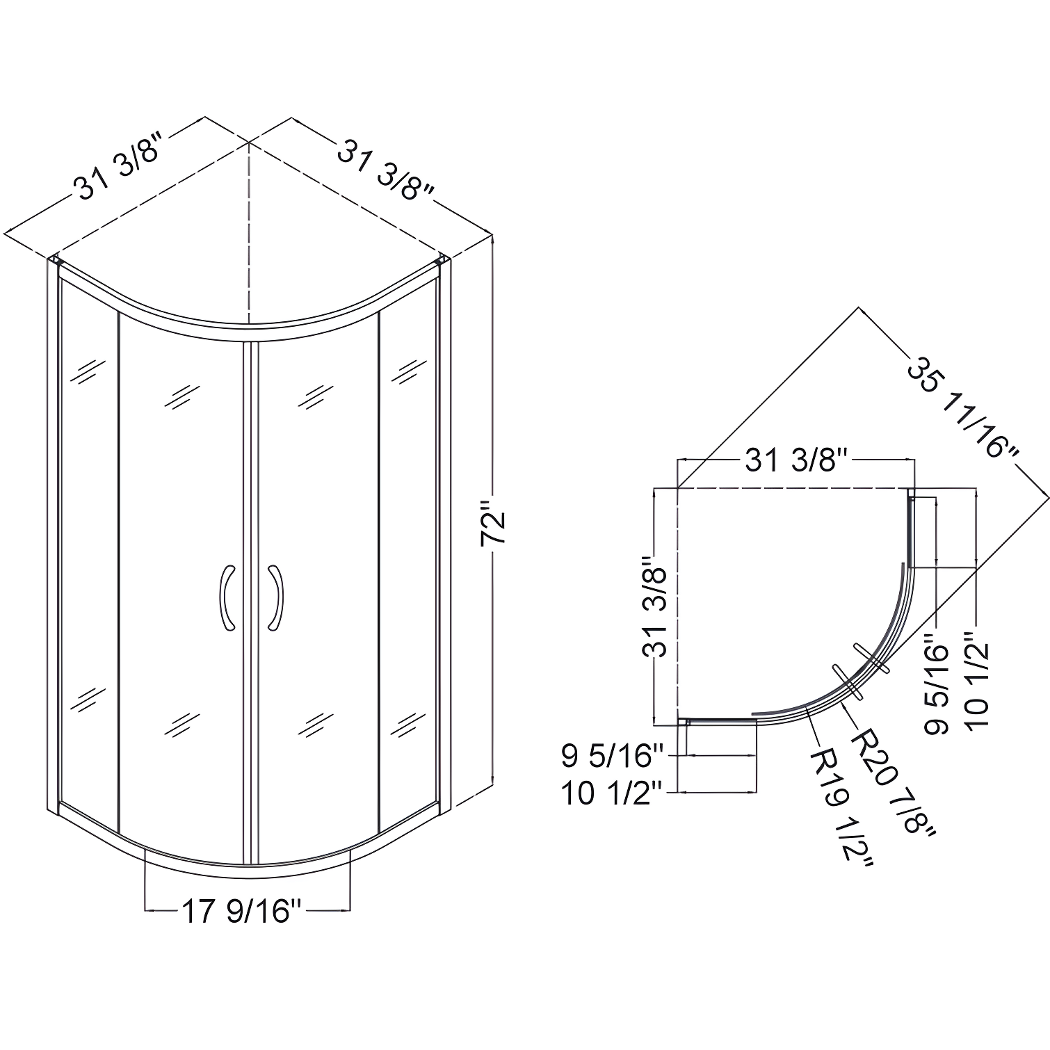 Prime 33" W x 33" D x 76.75" H Round Sliding Shower Enclosure with Base Included