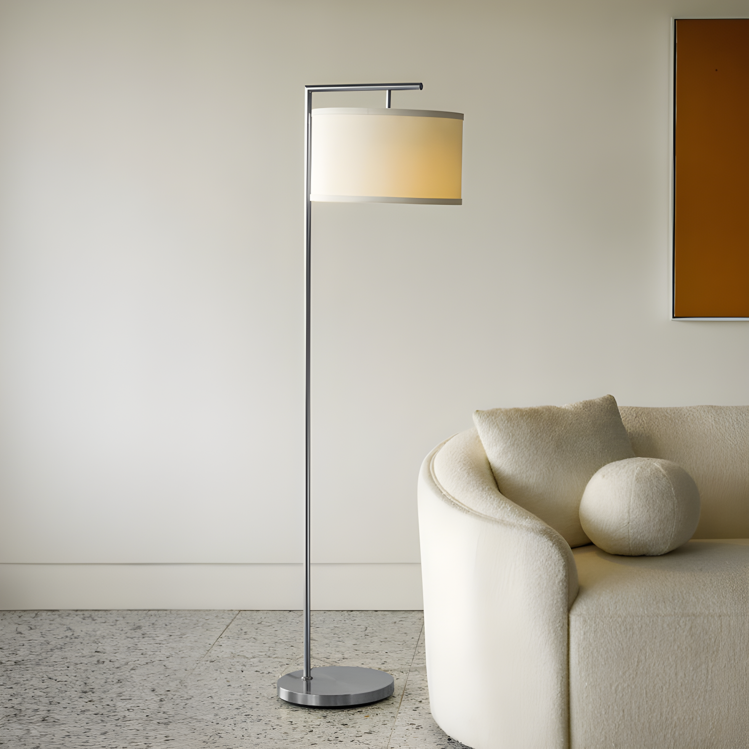 Montage Modern 60 in. Mid-Century Modern LED Floor Lamp with Fabric Drum Shade