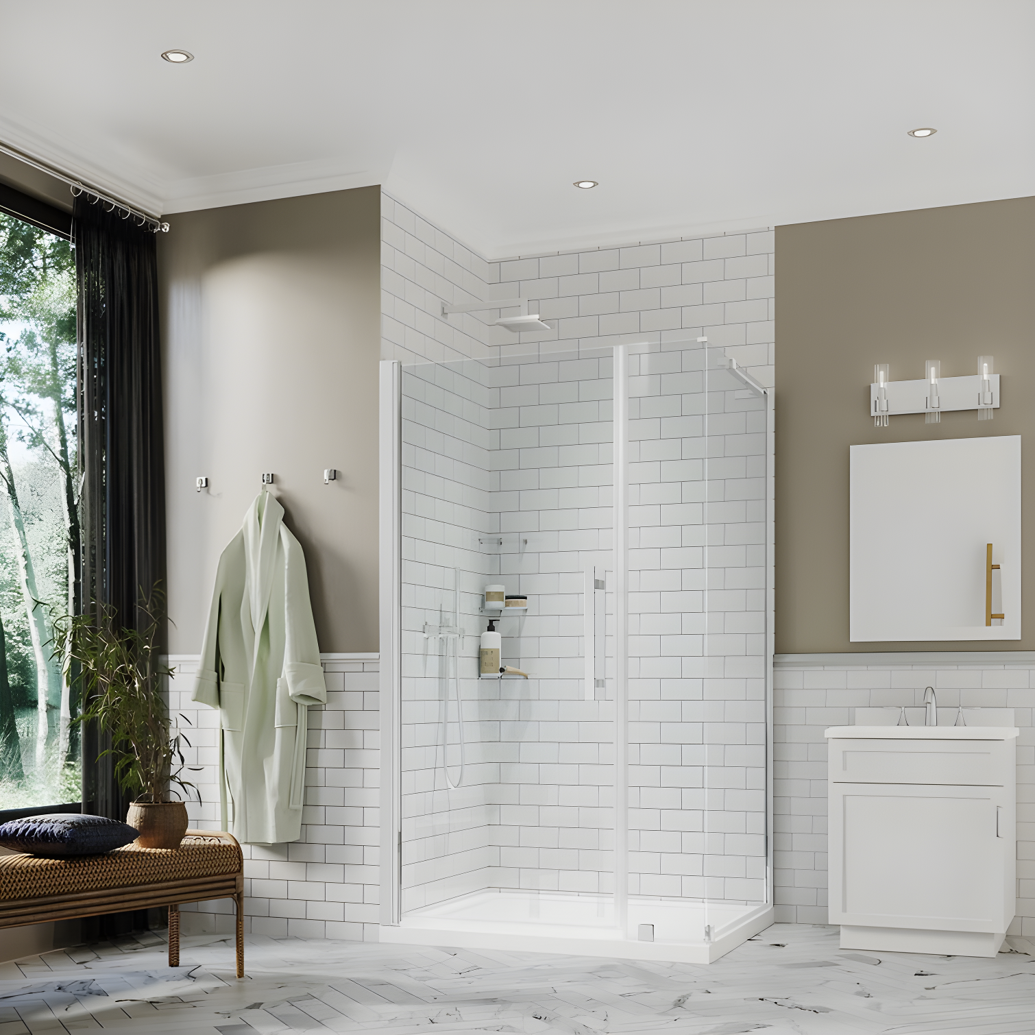 Endless Pasadena 40" W x 72" H Corner Frameless Shower Kit, Door, Panel, Base, Shelves