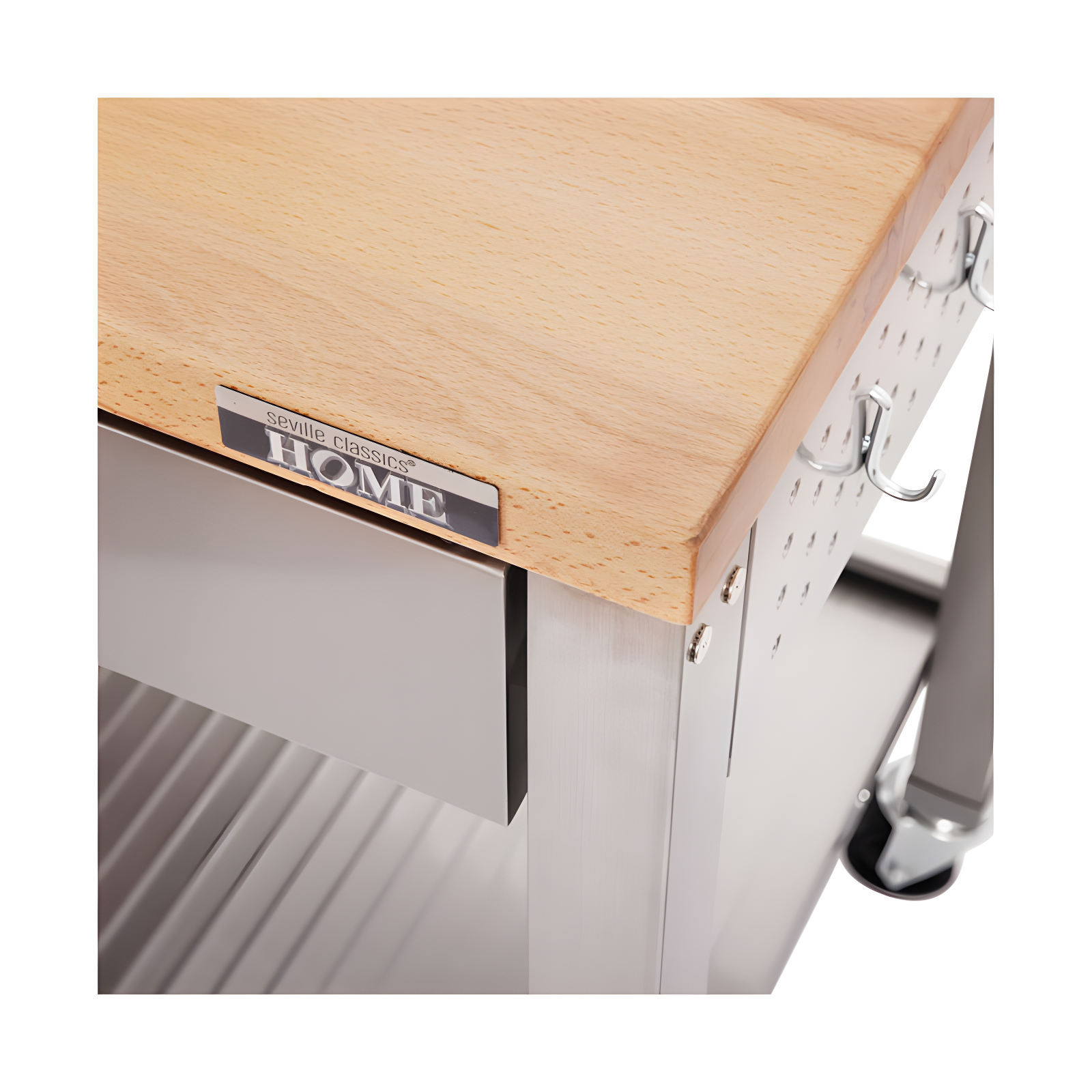48'' Wide Stainless Steel Kitchen Rolling Cart Island with Solid Wood Top