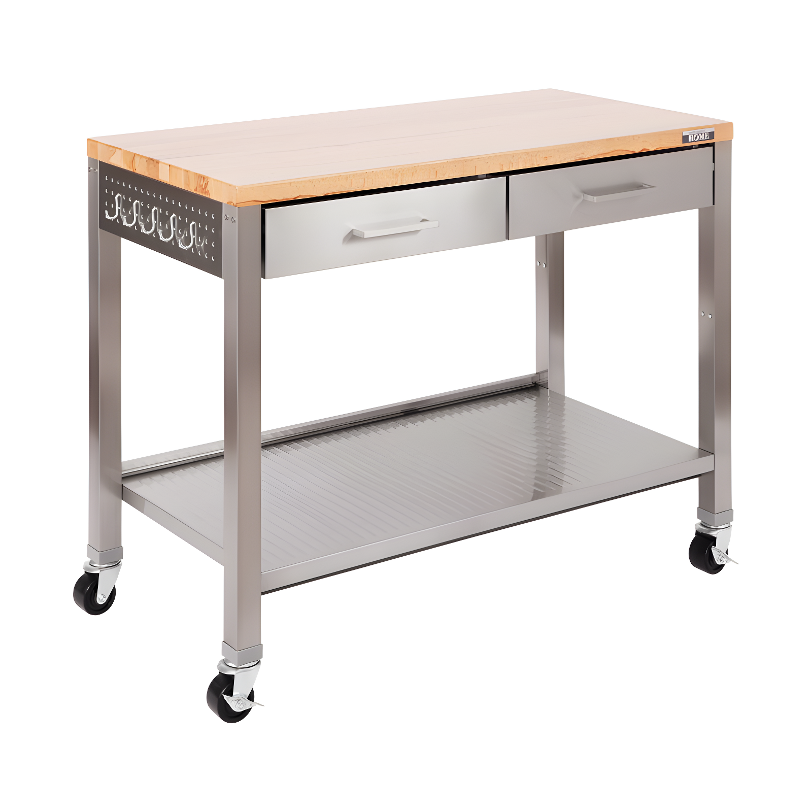 48'' Wide Stainless Steel Kitchen Rolling Cart Island with Solid Wood Top