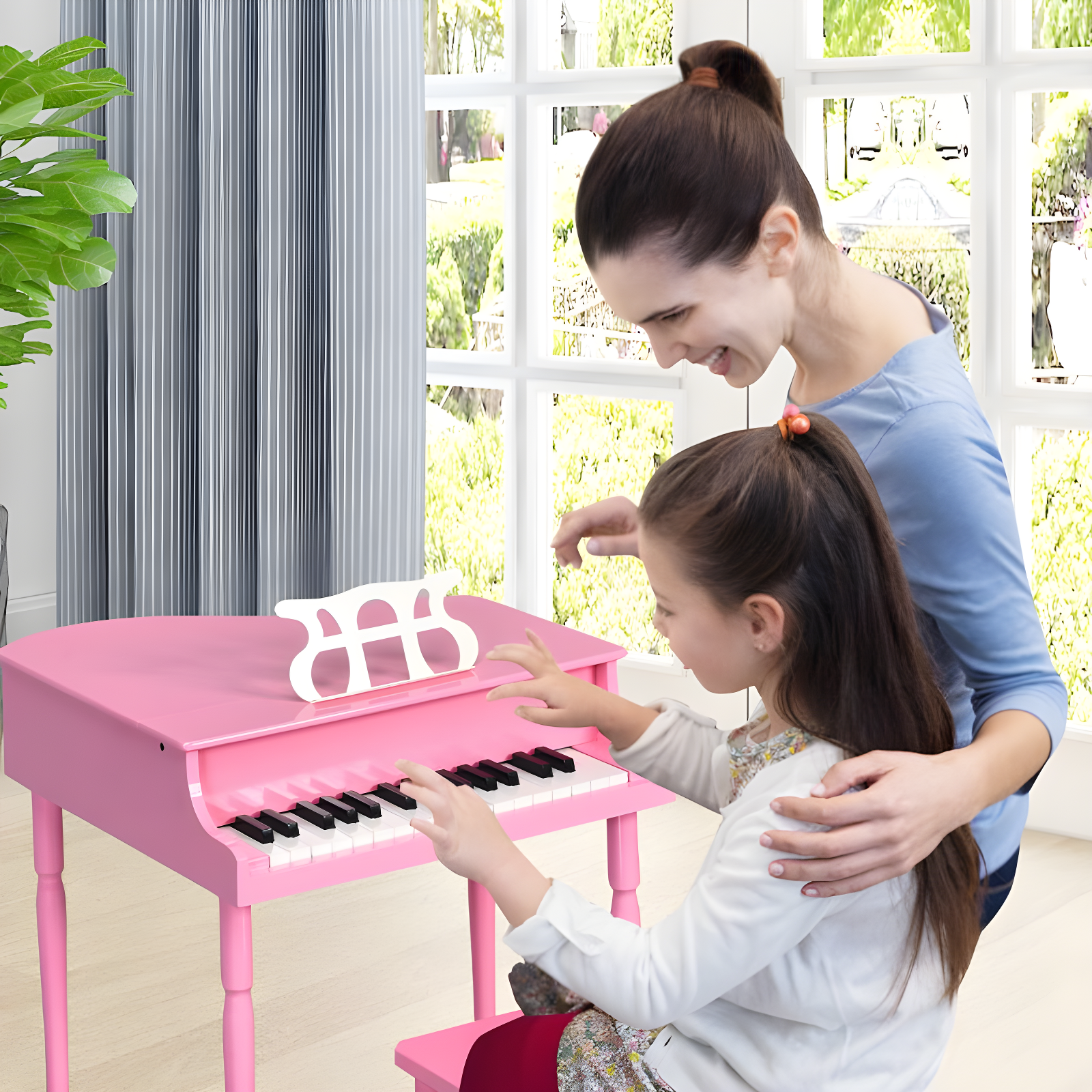 Costway 30-Key Classic Baby Grand Piano Toddler Toy Wood w/ Bench & Music Rack Pink