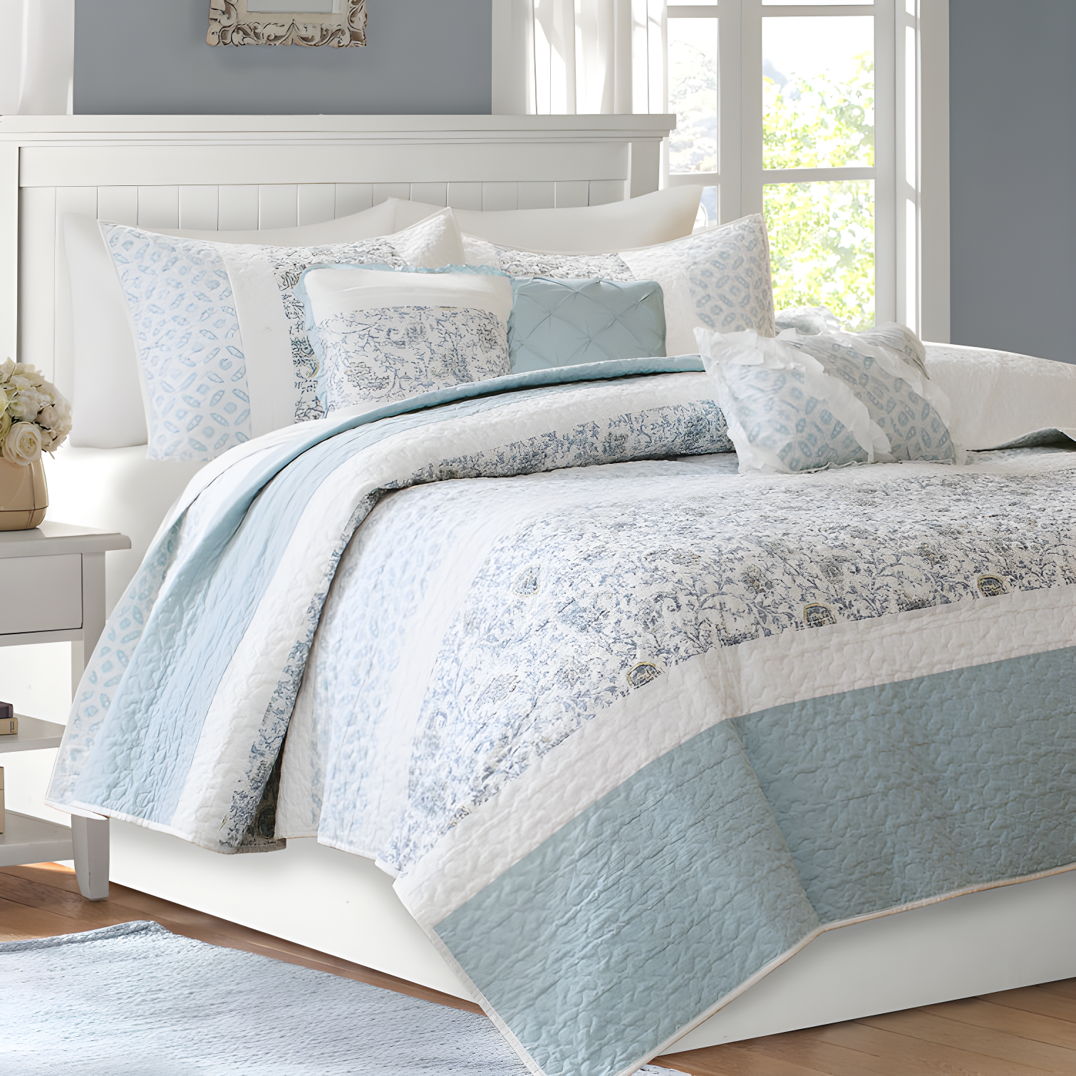 Madison Park Dawn 6 Piece Cotton Percale Quilt Set with Throw Pillows
