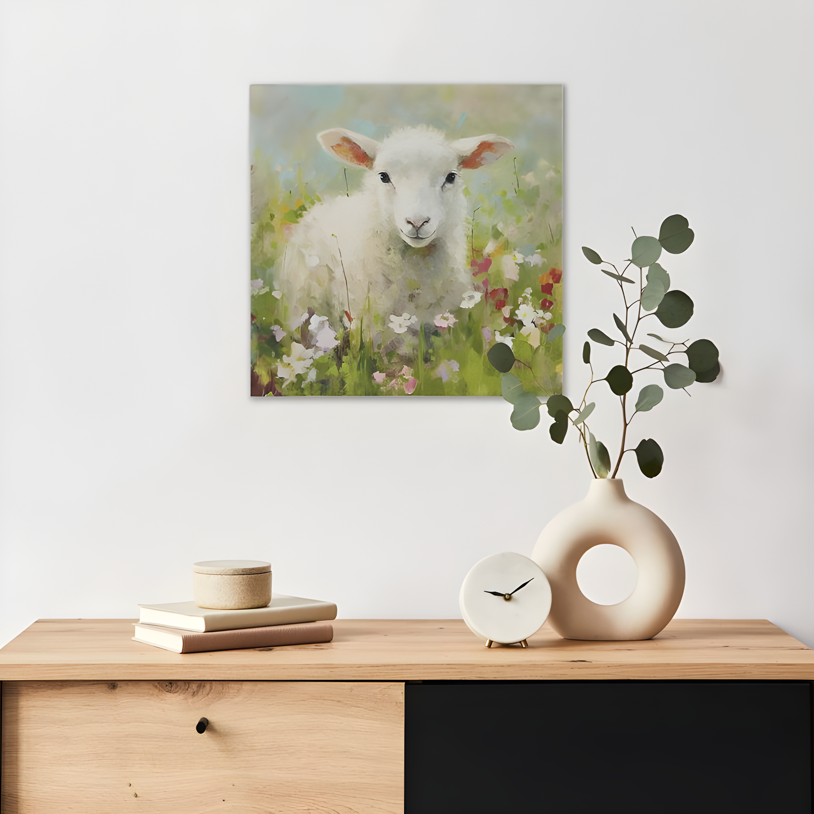 Madison Park 16"x16" Sunshine Happy Farm Animals Canvas Wall Decor Art Lamb Green: Tessa Kane, Indoor, Farmhouse Style