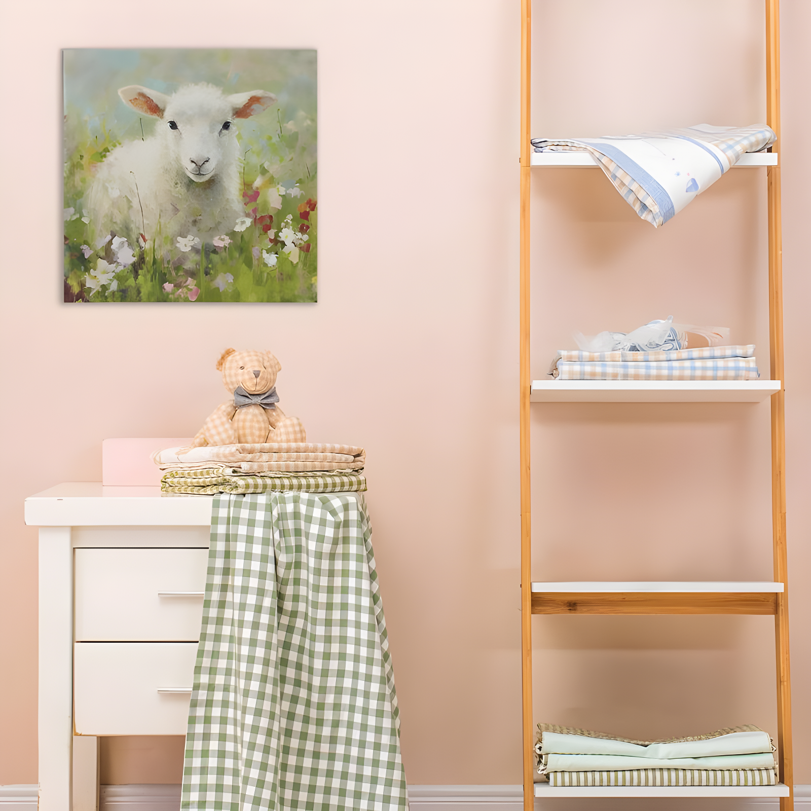 Madison Park 16"x16" Sunshine Happy Farm Animals Canvas Wall Decor Art Lamb Green: Tessa Kane, Indoor, Farmhouse Style