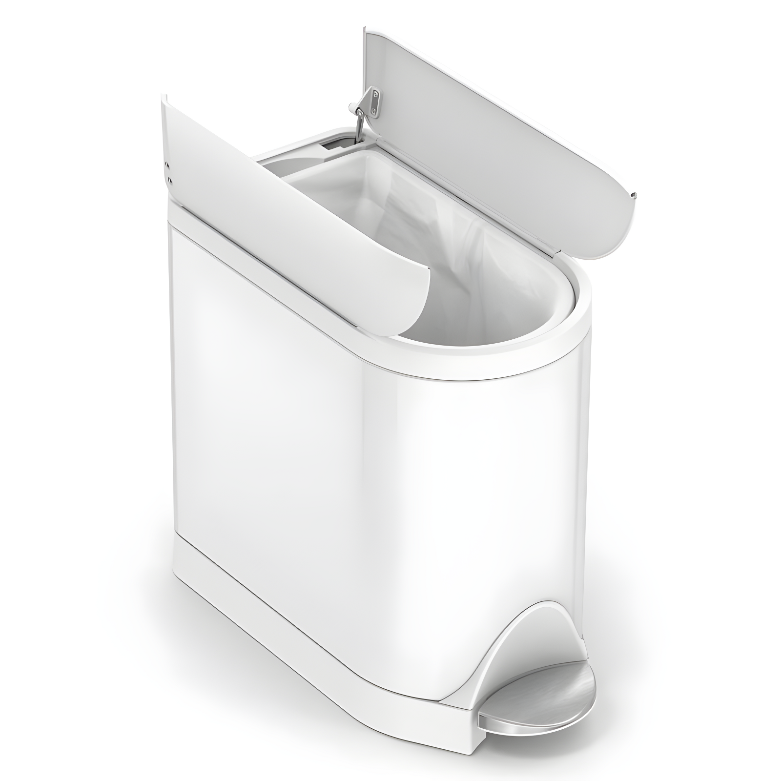 simplehuman 10L Butterfly Lid Bathroom Step Trash Can White Steel: Stainless Steel, Indoor, Spot Clean, 2 Gallon Capacity