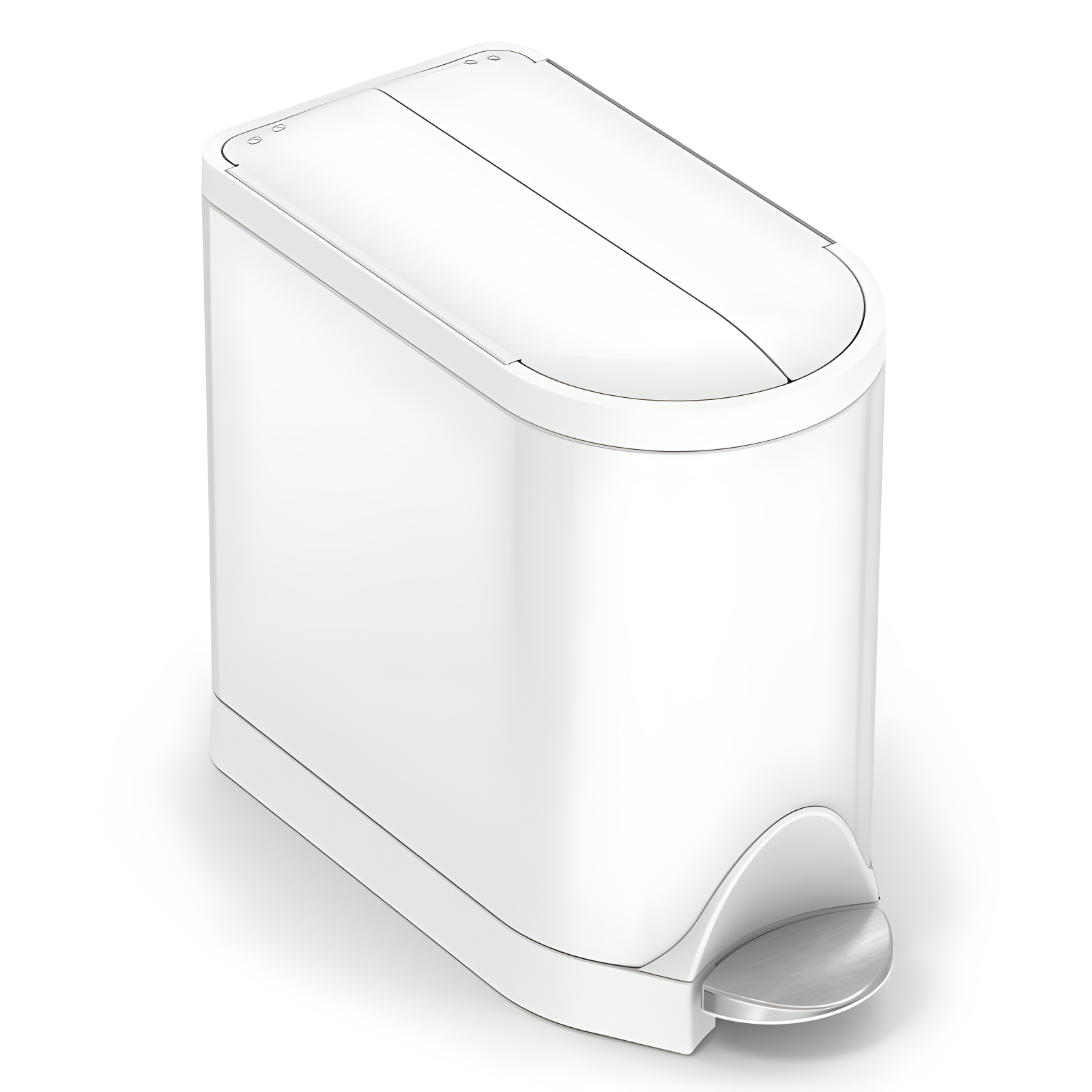 simplehuman 10L Butterfly Lid Bathroom Step Trash Can White Steel: Stainless Steel, Indoor, Spot Clean, 2 Gallon Capacity