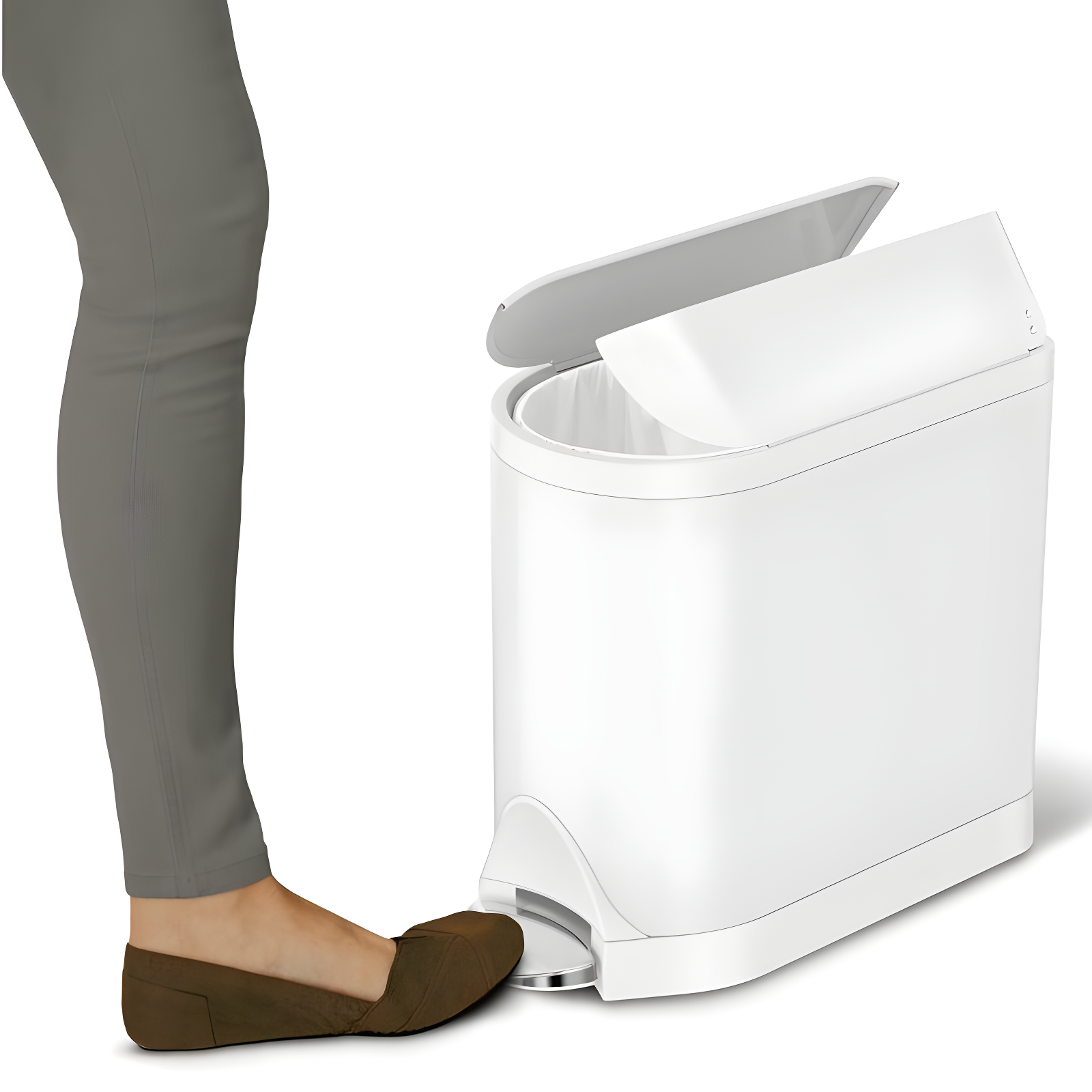 simplehuman 10L Butterfly Lid Bathroom Step Trash Can White Steel: Stainless Steel, Indoor, Spot Clean, 2 Gallon Capacity