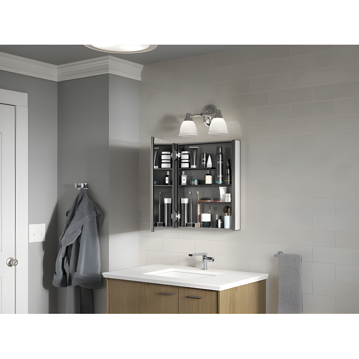 Forte 2 Light Indoor Bathroom Vanity Light Fixture, Position Facing Up or Down, UL Listed