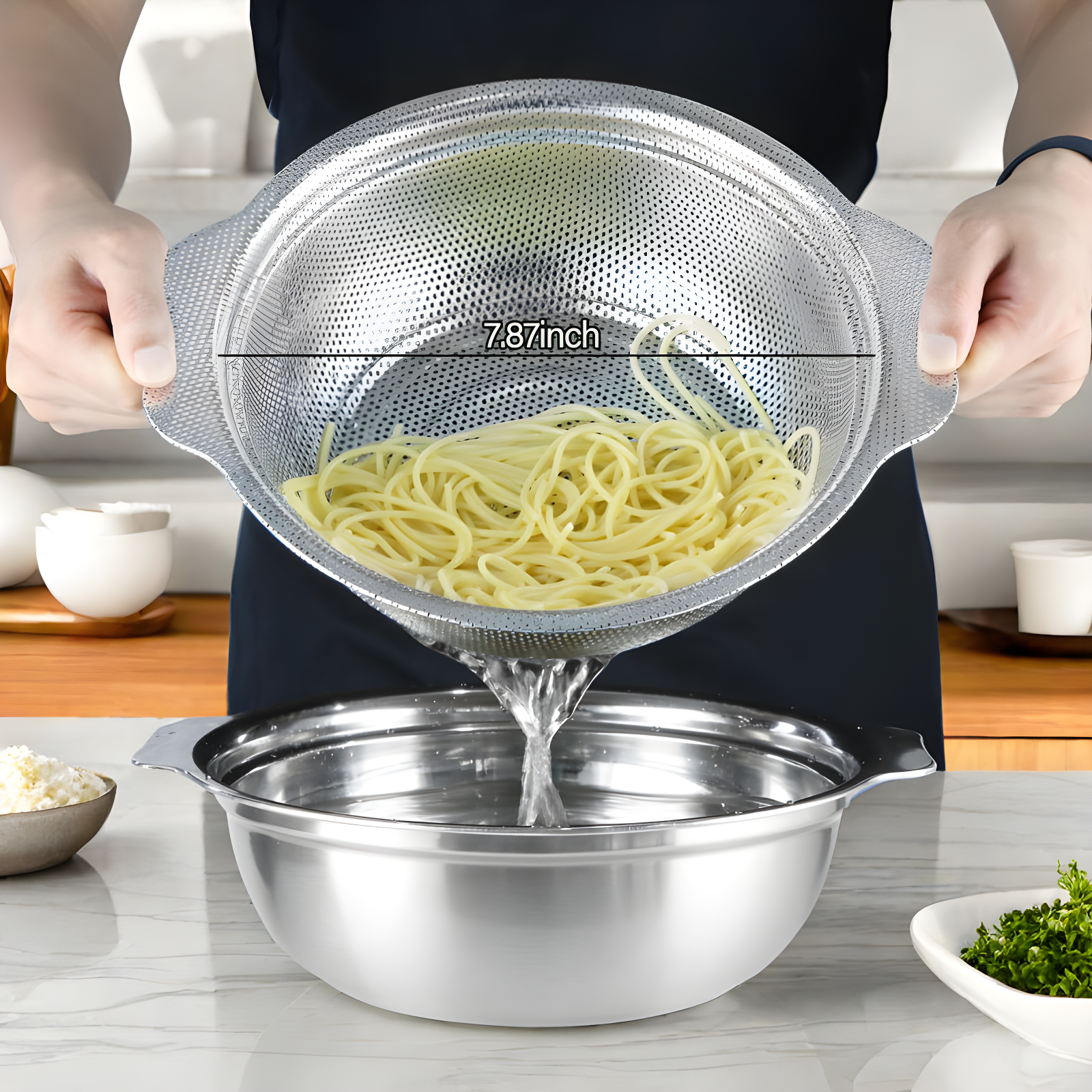 APPENIN WINTER PARK CORP Stainless Steel Colander For Kitchen, 3QT Rice Washer Strainer With Mixing Bowl, Colander Bowl Set With Microporous For Washing Rice, Pasta, Spaghetti, Fruits, Dishwasher Safe(2PC)