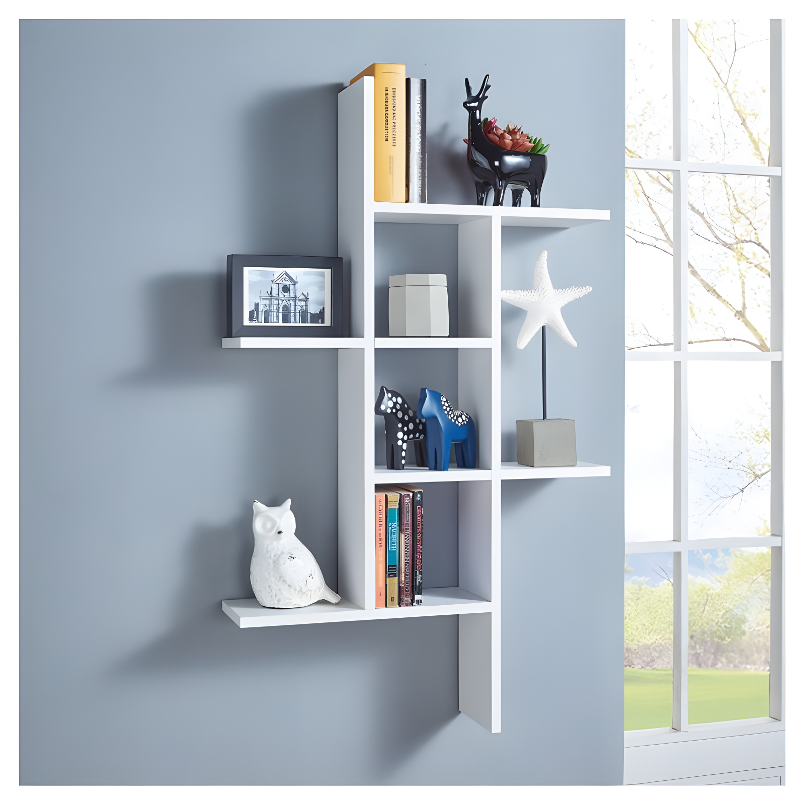 Danya B. 40" x 24" Cantilever Wall Shelf White: Modern Laminated MDF, 4-Tier Storage, Includes Mounting Hardware