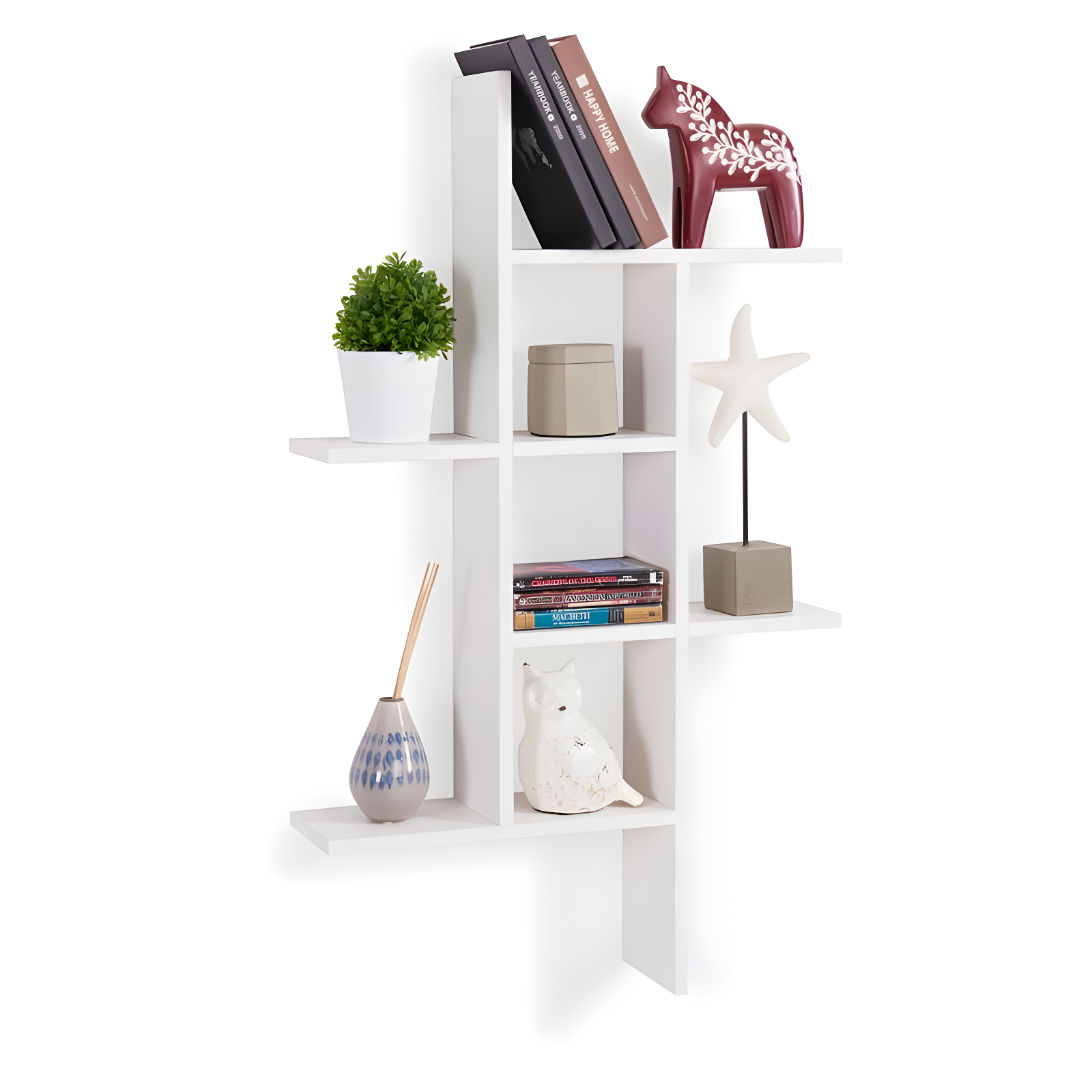 Danya B. 40" x 24" Cantilever Wall Shelf White: Modern Laminated MDF, 4-Tier Storage, Includes Mounting Hardware