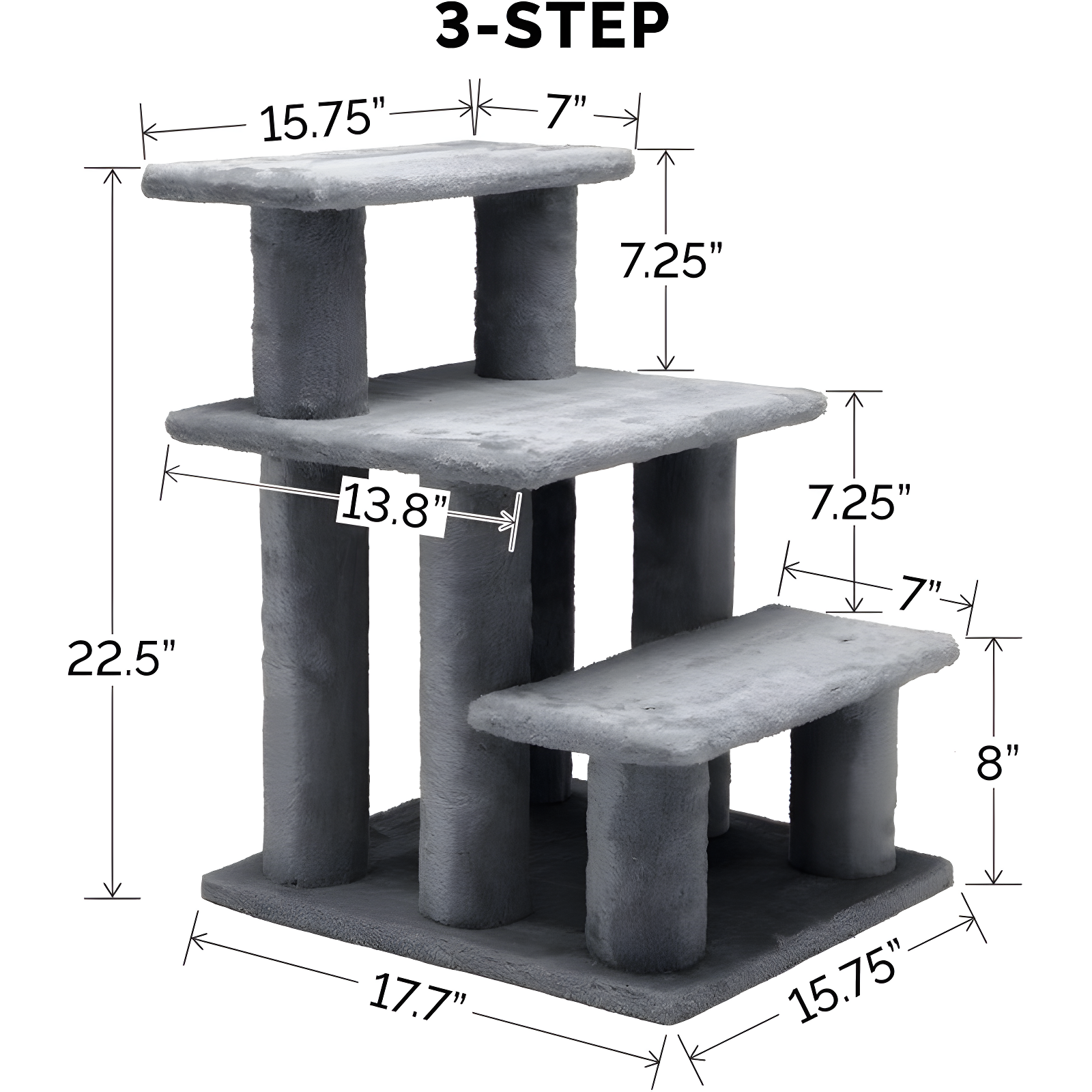 Multi-Step Pet Stairs For High Beds And Sofas,Gray, 3-Step