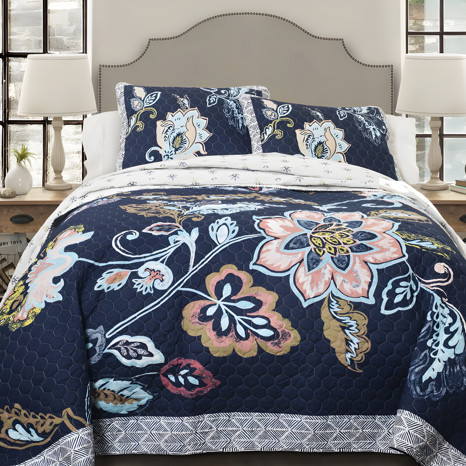 Lush Decor Aster Reversible Traditional 3 Piece Quilt Set