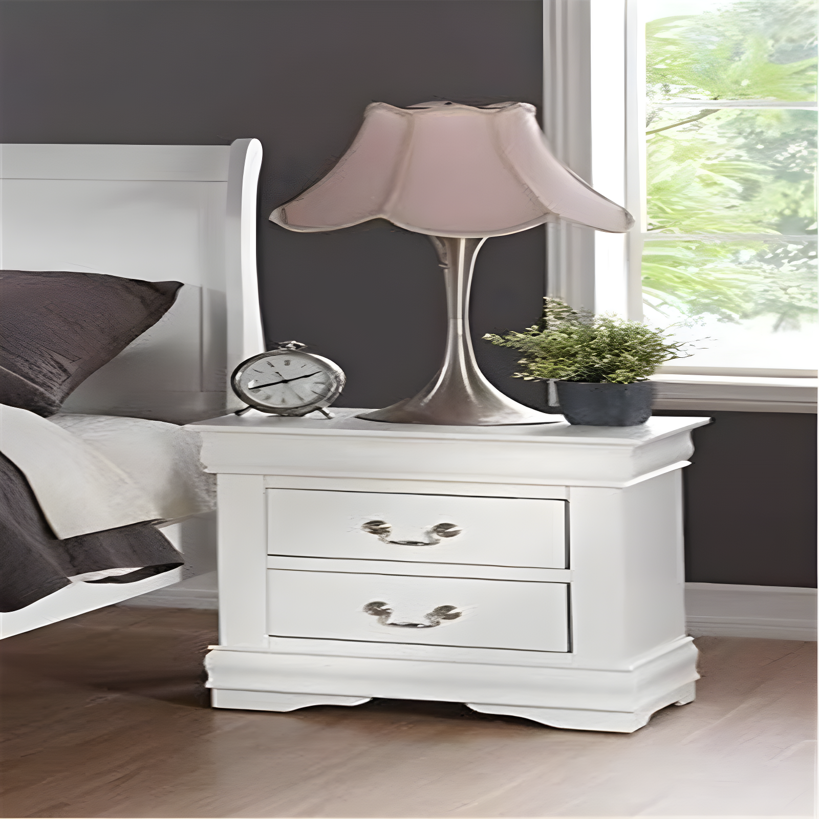 Canora Grey Esa Nightstand In Traditional Design With Two Drawers And Brushed Nickel Metal Handle | Wayfair