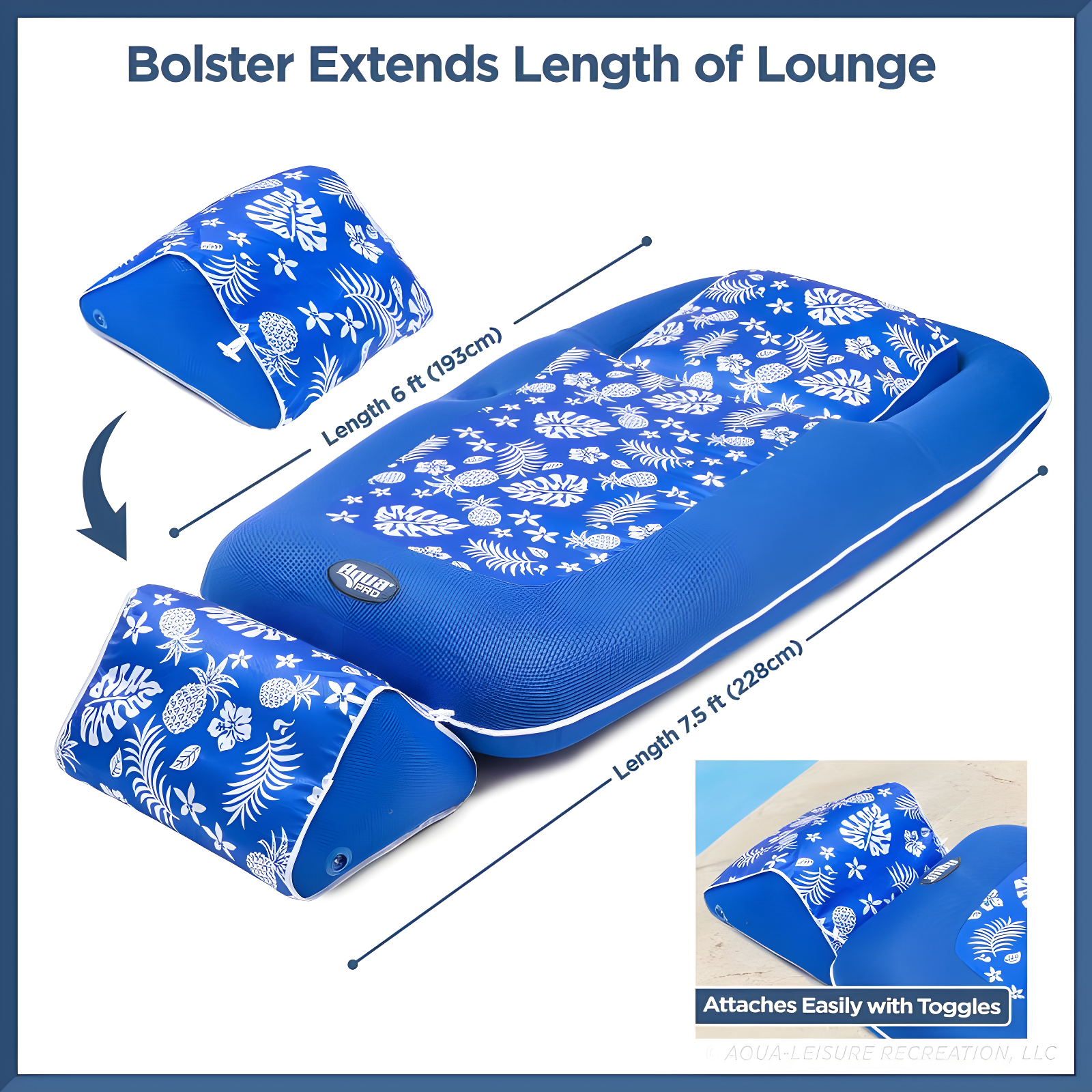 Aqua Leisure Premium Convertible Recliner Water Floats and Inflatables - Pineapple/Hibiscus Royal Blue