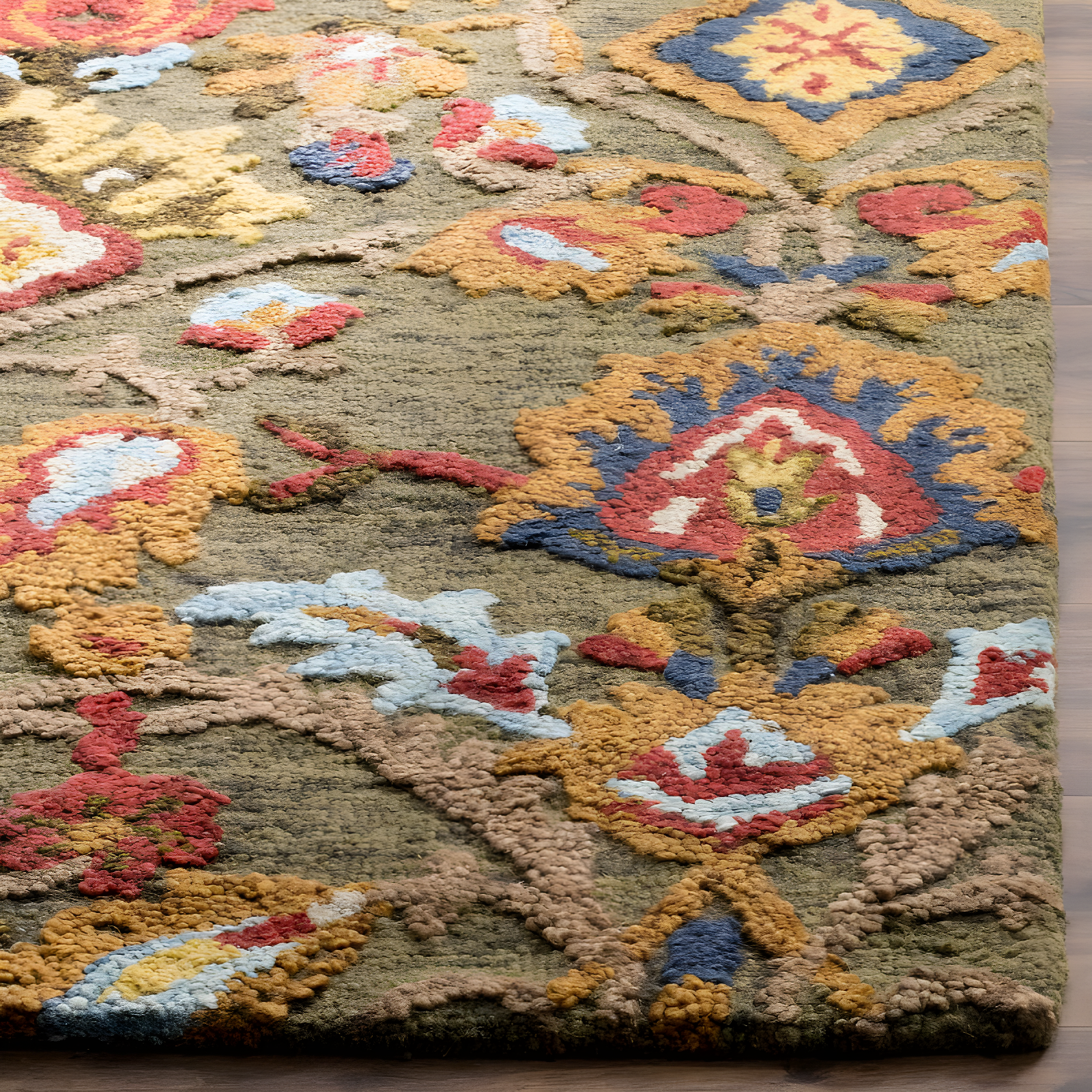 Blossom BLM402 Hand Tufted Area Rug - Green/Multi - 6'x6' - Safavieh.