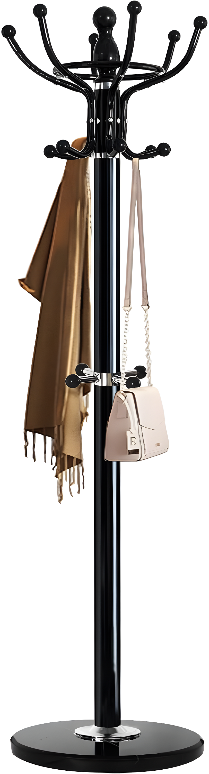 Metal Coat Rack Freestanding 16 Hooks, Entry-way Coat Racks Stand with Natural Marble Base Hall Tree, Easy Assembly for Coat Tree Hats Hanger Holder for Purse, Scarf Rack, Jacket (Black)