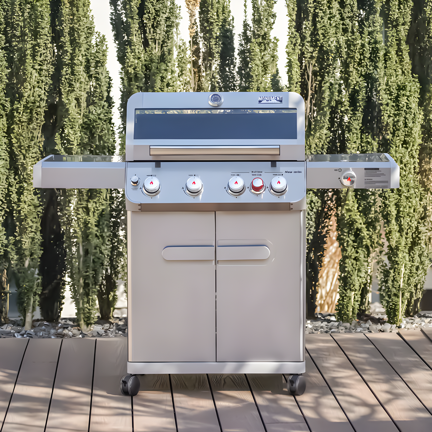 Monument Grills Mesa 415BZ,4-Burner Liquid Propane Infrared Gas Grill with Side Burner and Cabinet, 62,000 BTU – Perfect for Family BBQs