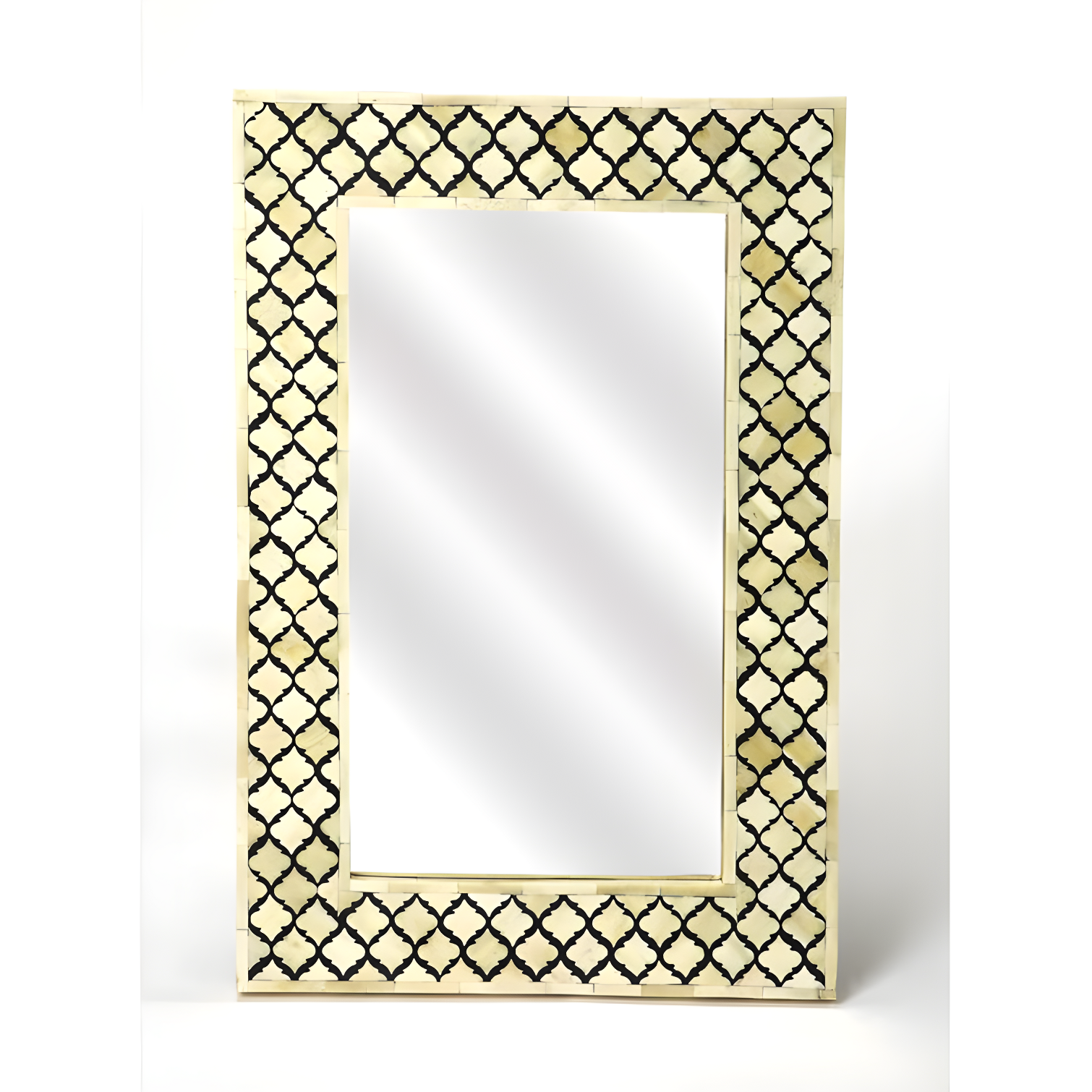 Elegant Yasmin 73'' Black and White Bone Inlay Rectangular Mirror