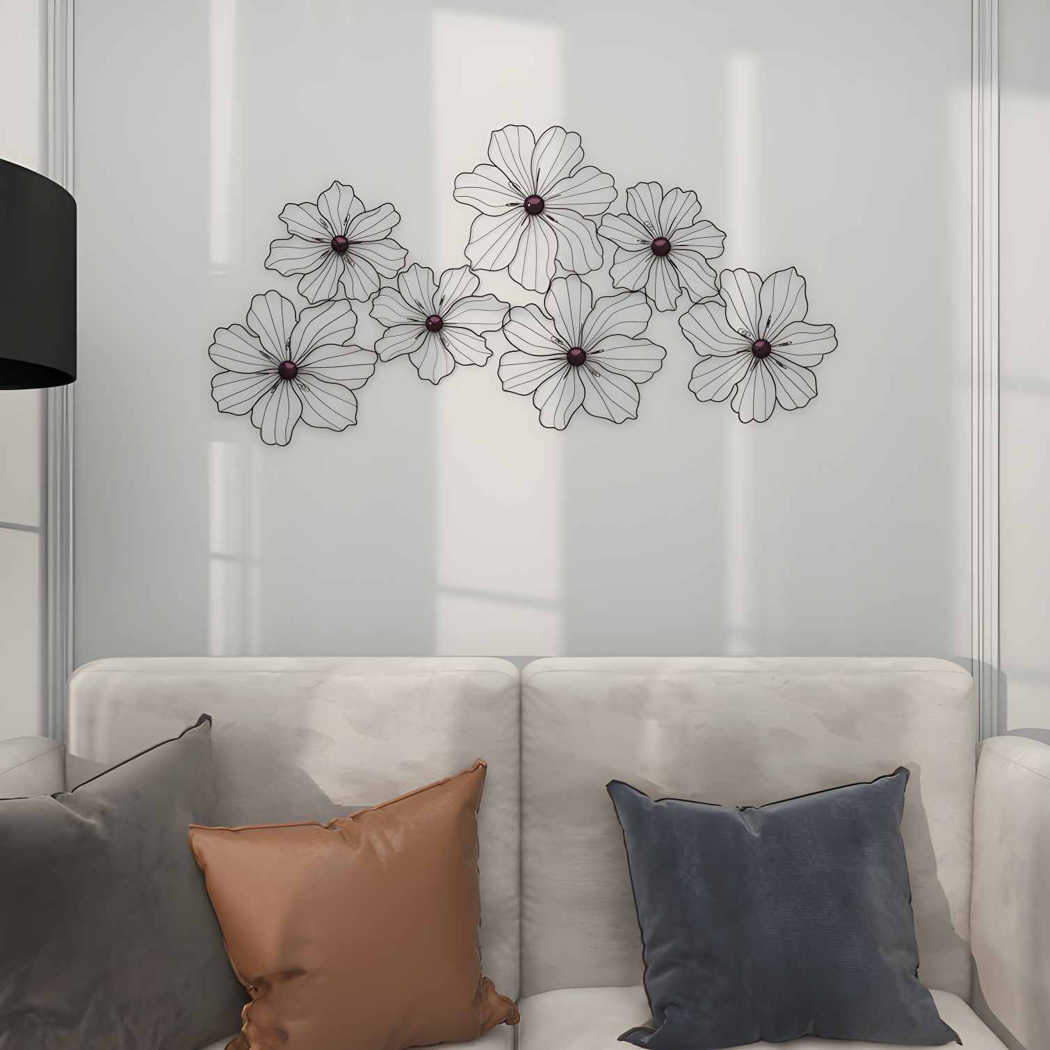 Metal Wire Foiled Floral Home Wall Decor with Scroll Accents