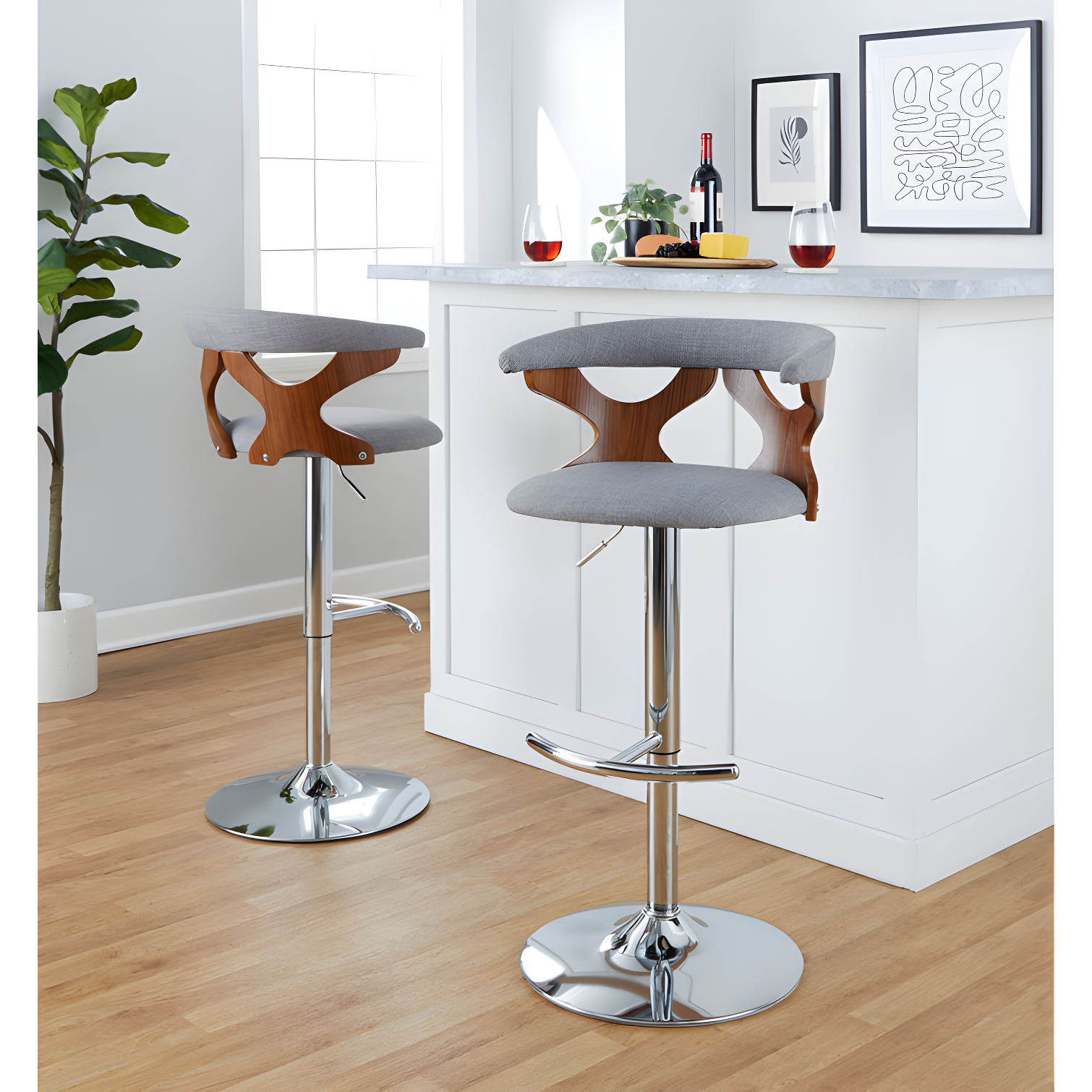 LumiSource Gardenia Swivel Upholstered Adjustable Height Counter Stool with Metal Frame (Set of 2)