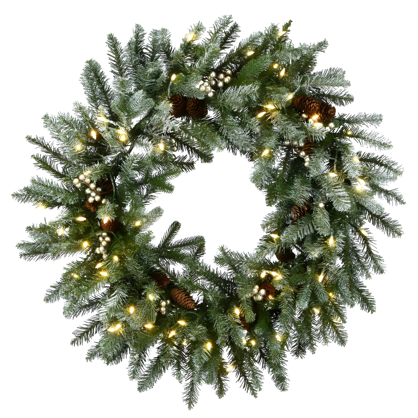 30" Prelit LED Snowy Morgan Spruce Wreath Twinkly Lights - National Tree Company