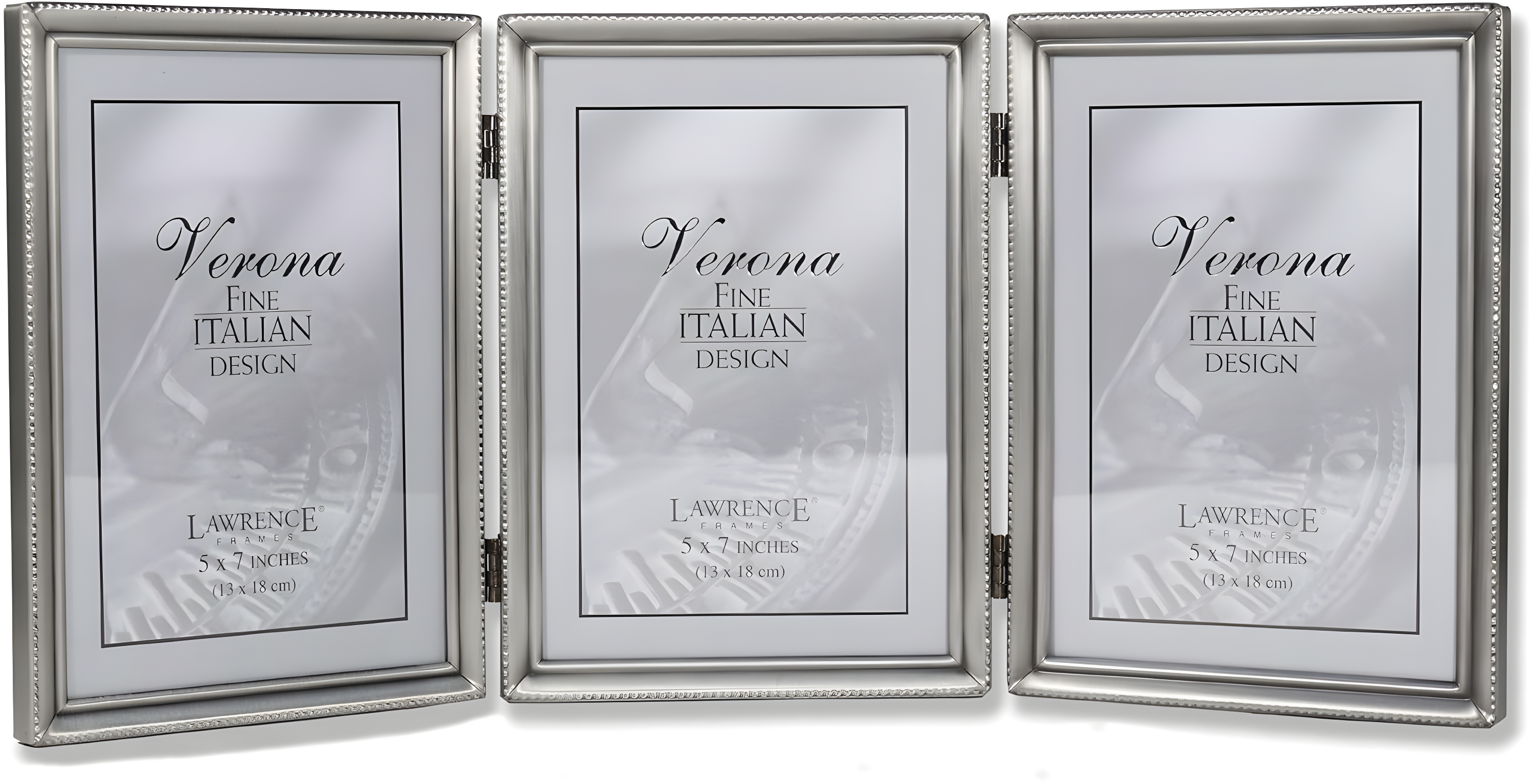 Antique Pewter 5x7 Hinged Triple Picture Frame - Bead Border Design