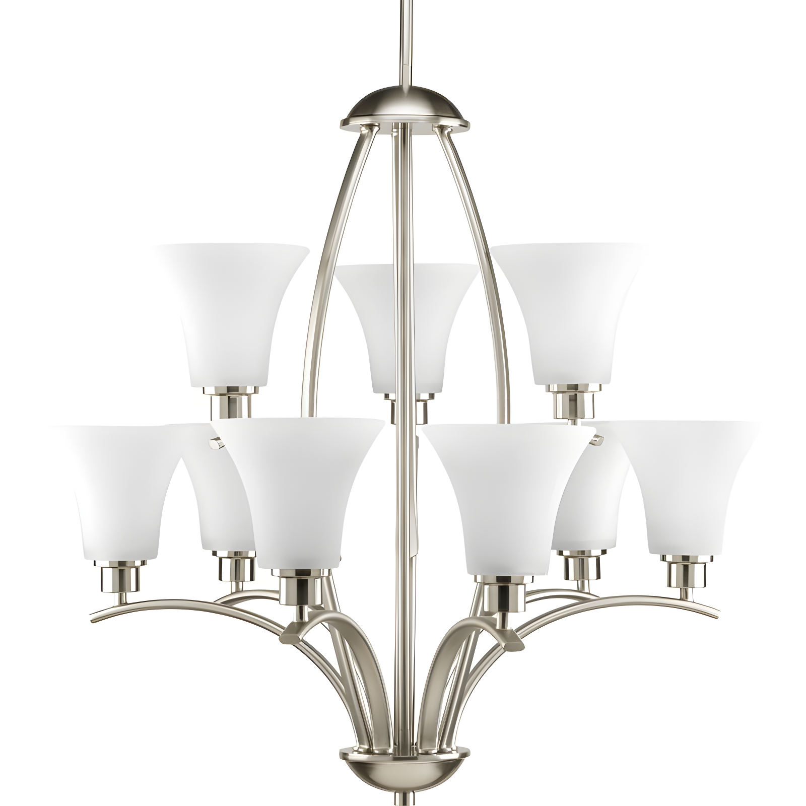 Progress Lighting Joy 9-Light Two-Tier Chandelier, Brushed Nickel, Etched White Fluted Glass