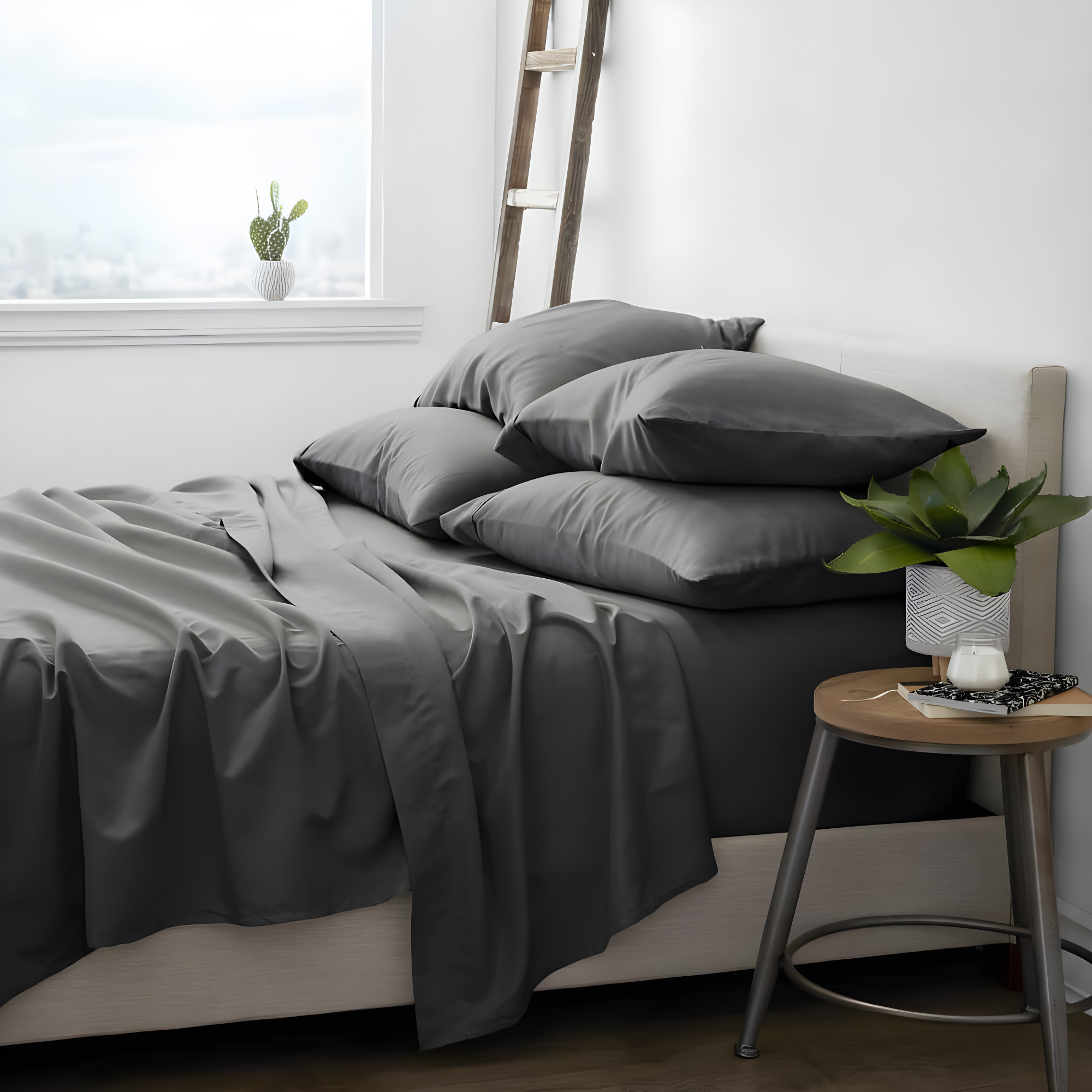 Noble Linens 6 Piece Gray Solid Microfiber Bed Sheet Set For Full Size Bedding